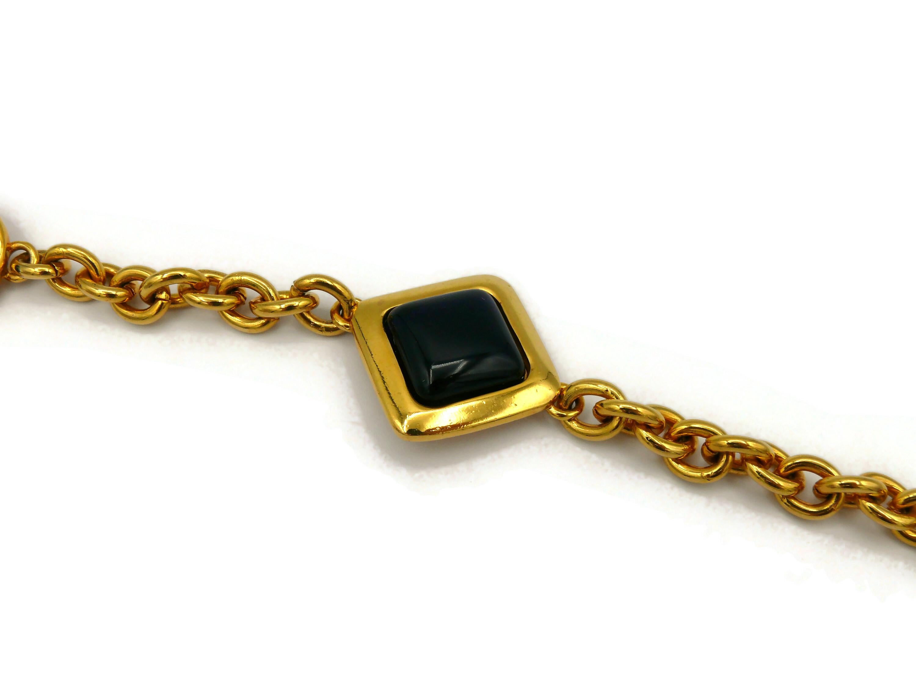 CELINE Vintage Gold Tone Chain Glass Cabochons Necklace/Belt  For Sale 3