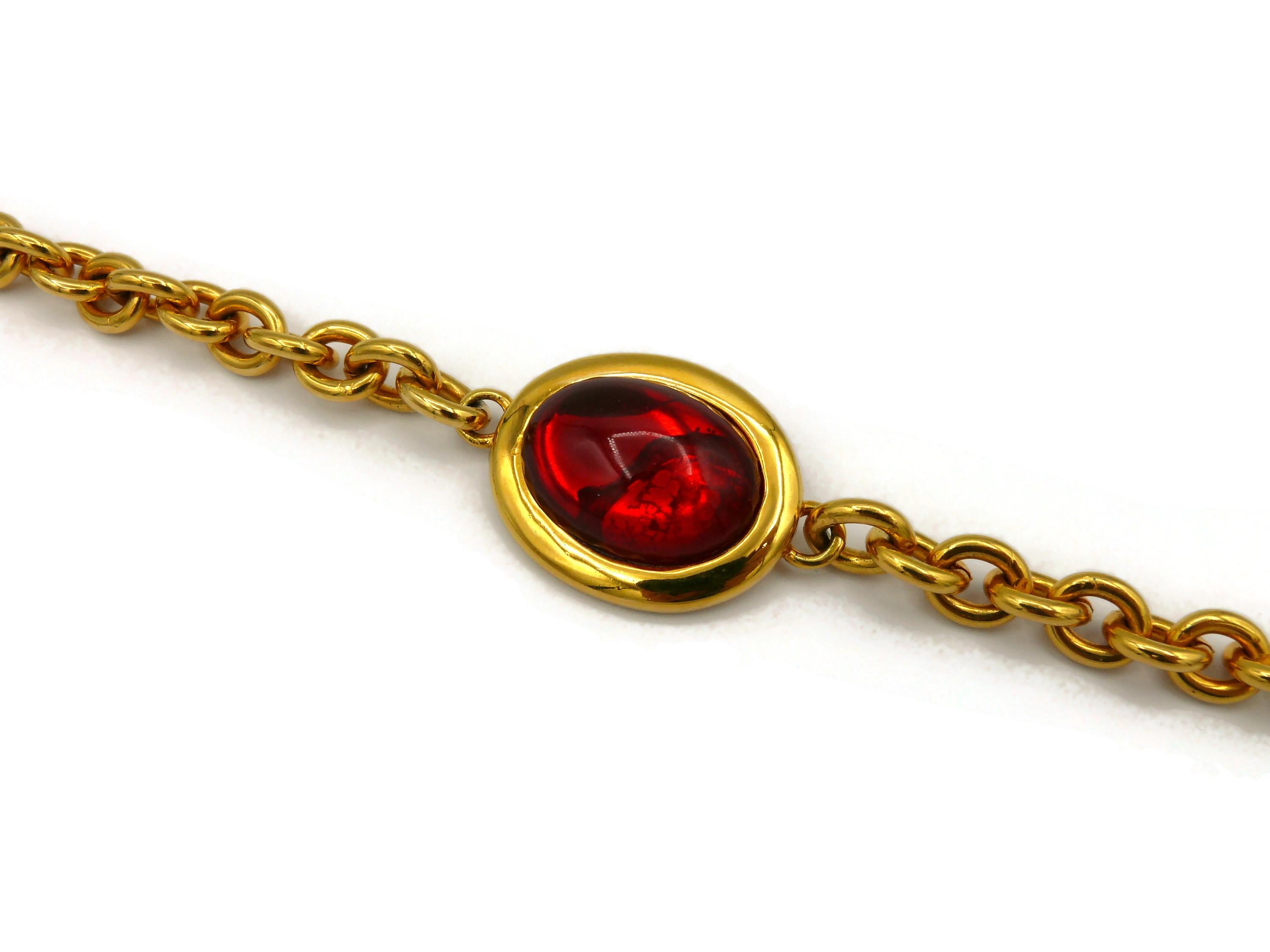 CELINE Vintage Gold Tone Chain Glass Cabochons Necklace/Belt  For Sale 4