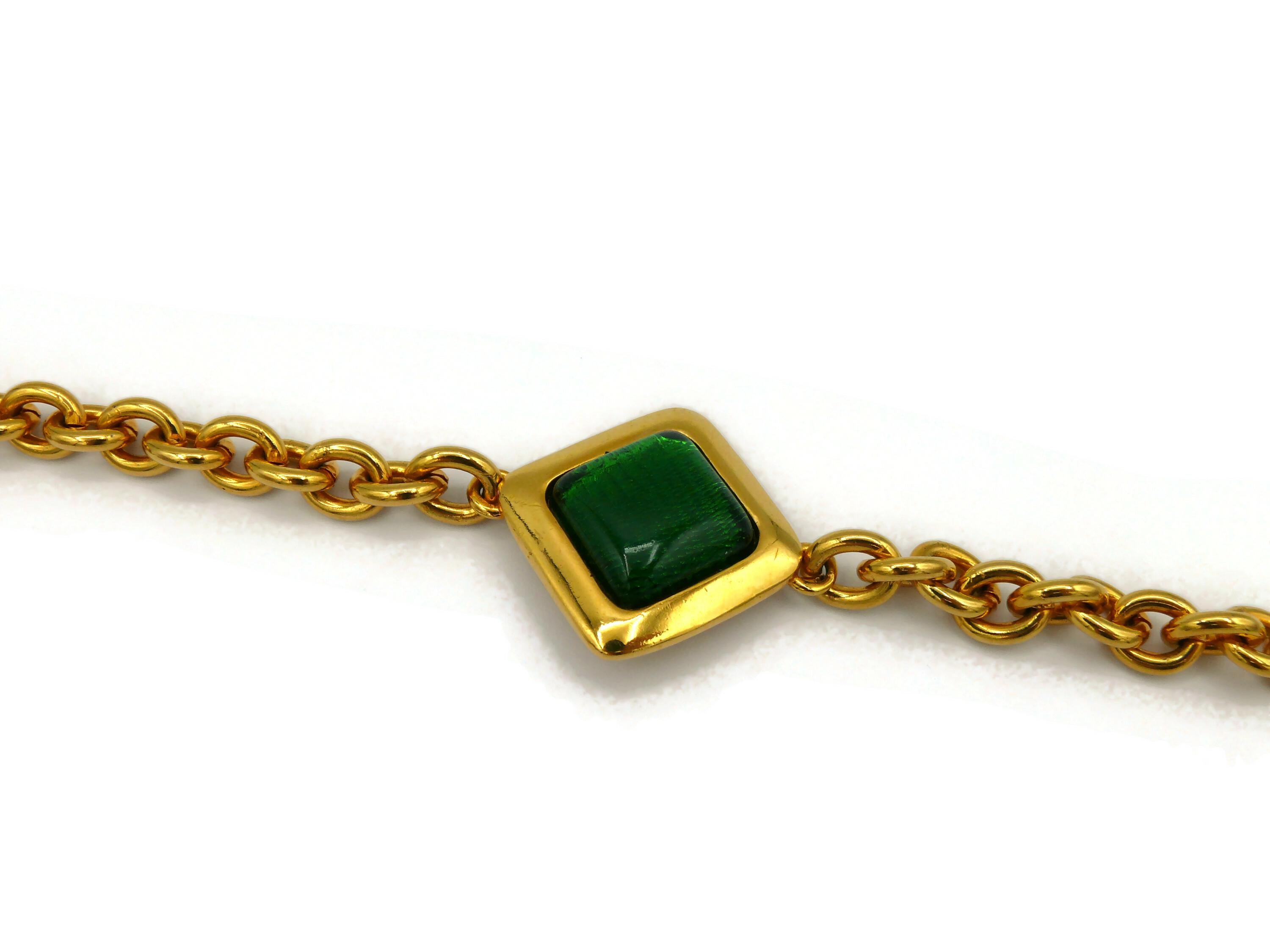 CELINE Vintage Gold Tone Chain Glass Cabochons Necklace/Belt  For Sale 5