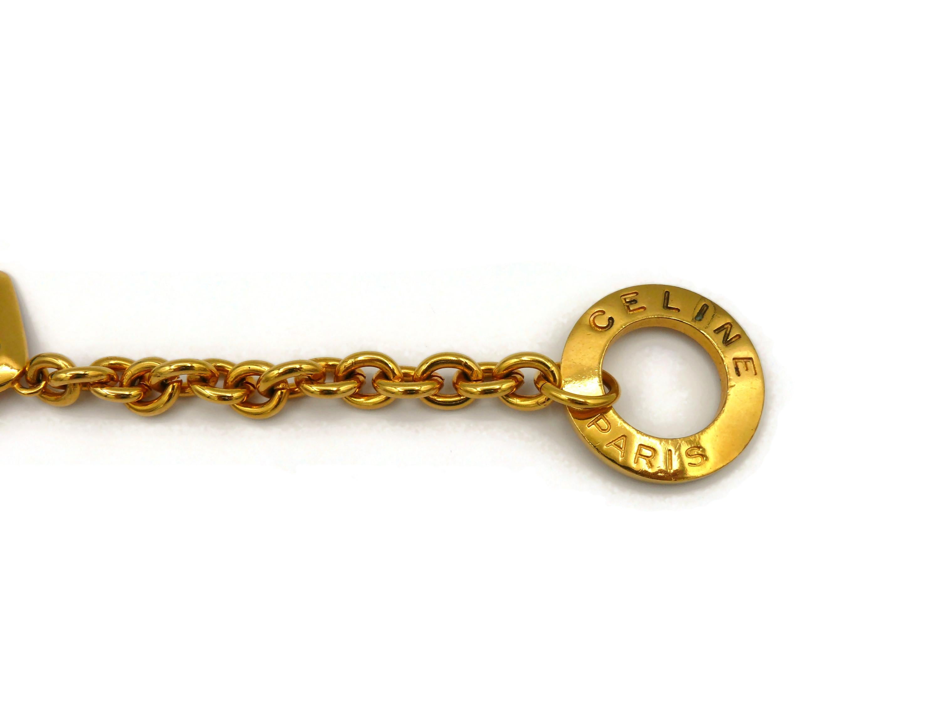CELINE Vintage Gold Tone Chain Glass Cabochons Necklace/Belt  For Sale 6