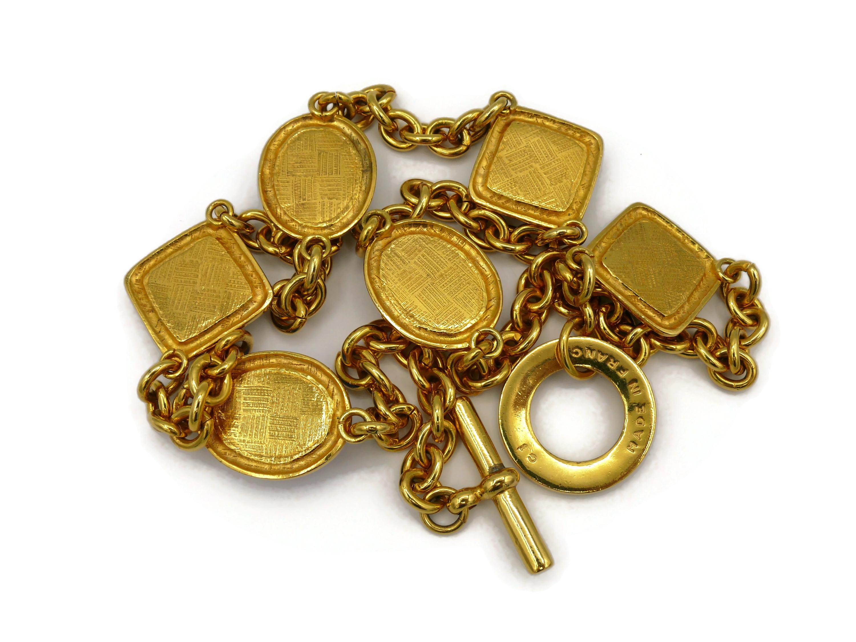 CELINE Vintage Gold Tone Chain Glass Cabochons Necklace/Belt  For Sale 9