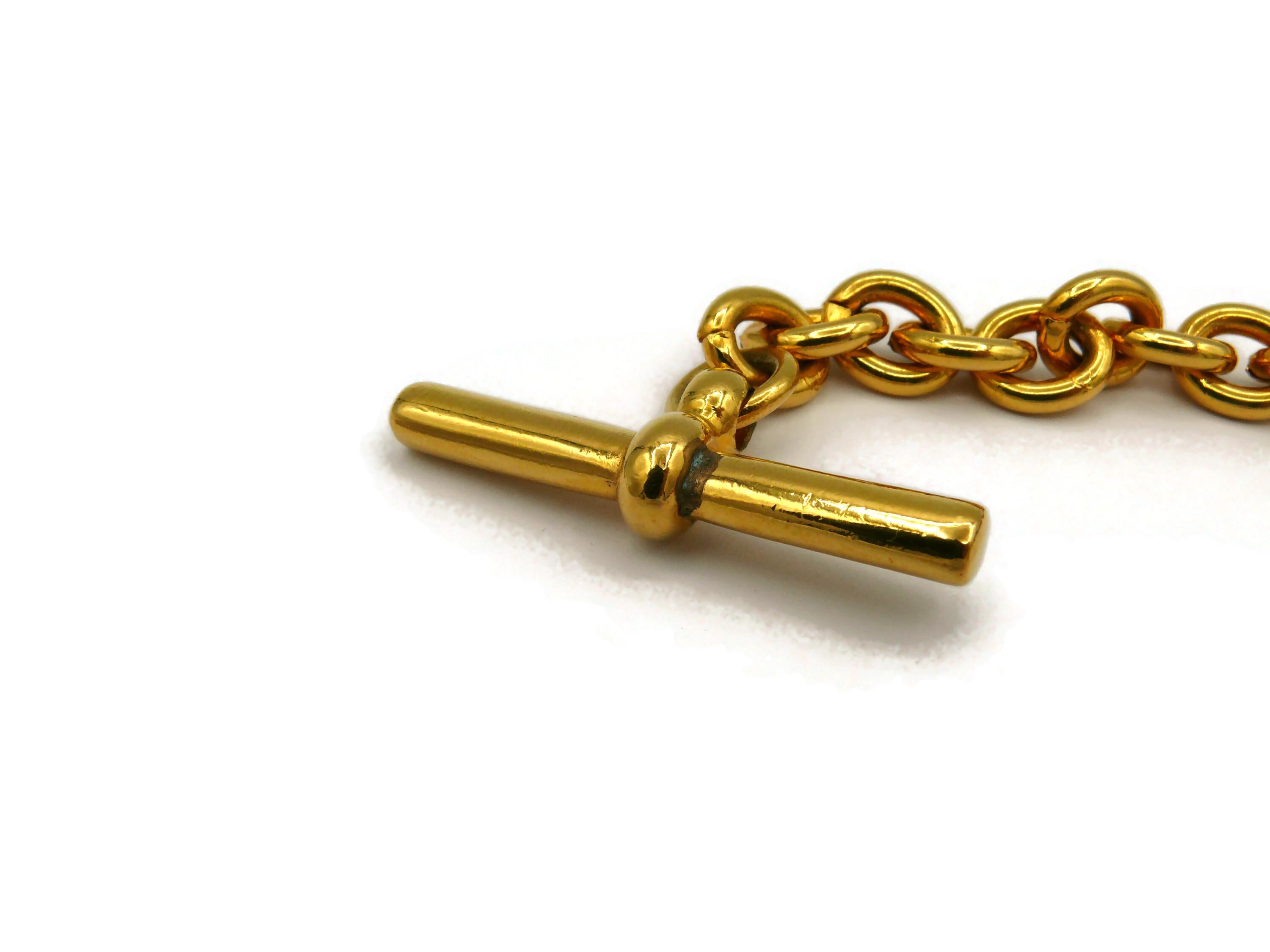 CELINE Vintage Gold Tone Chain Glass Cabochons Necklace/Belt  For Sale 10