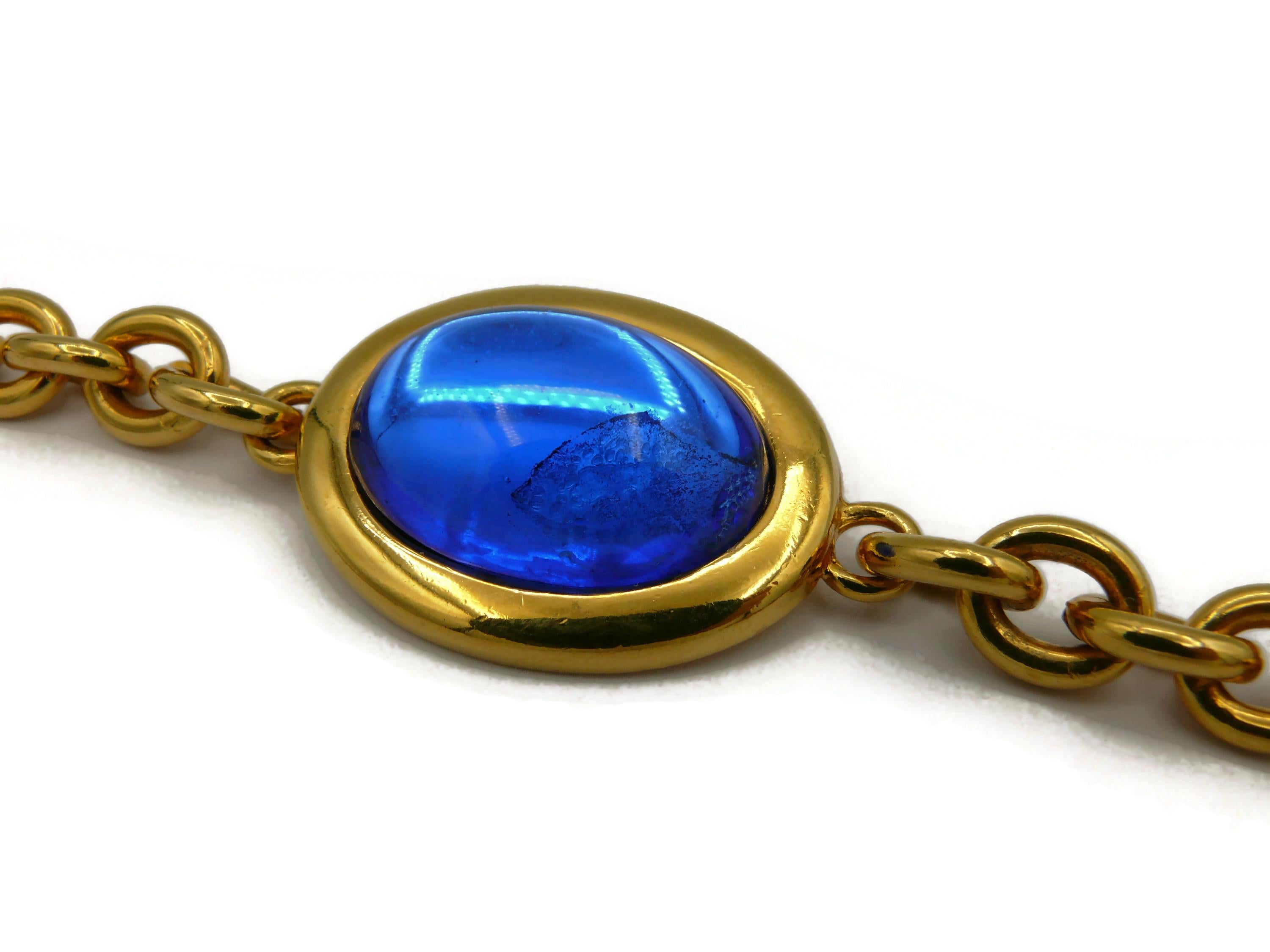 CELINE Vintage Gold Tone Chain Glass Cabochons Necklace/Belt  For Sale 12