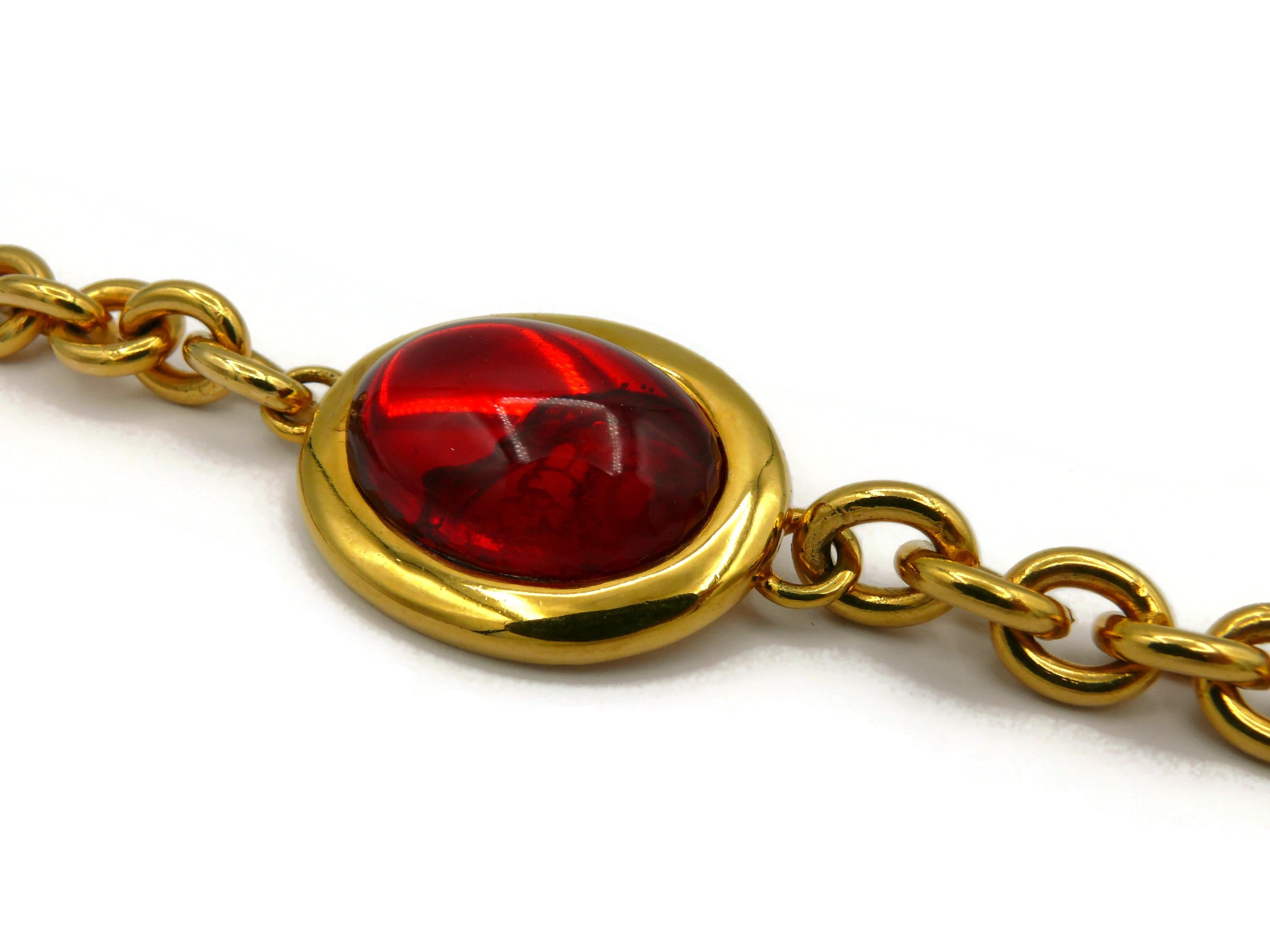 CELINE Vintage Gold Tone Chain Glass Cabochons Necklace/Belt  For Sale 13