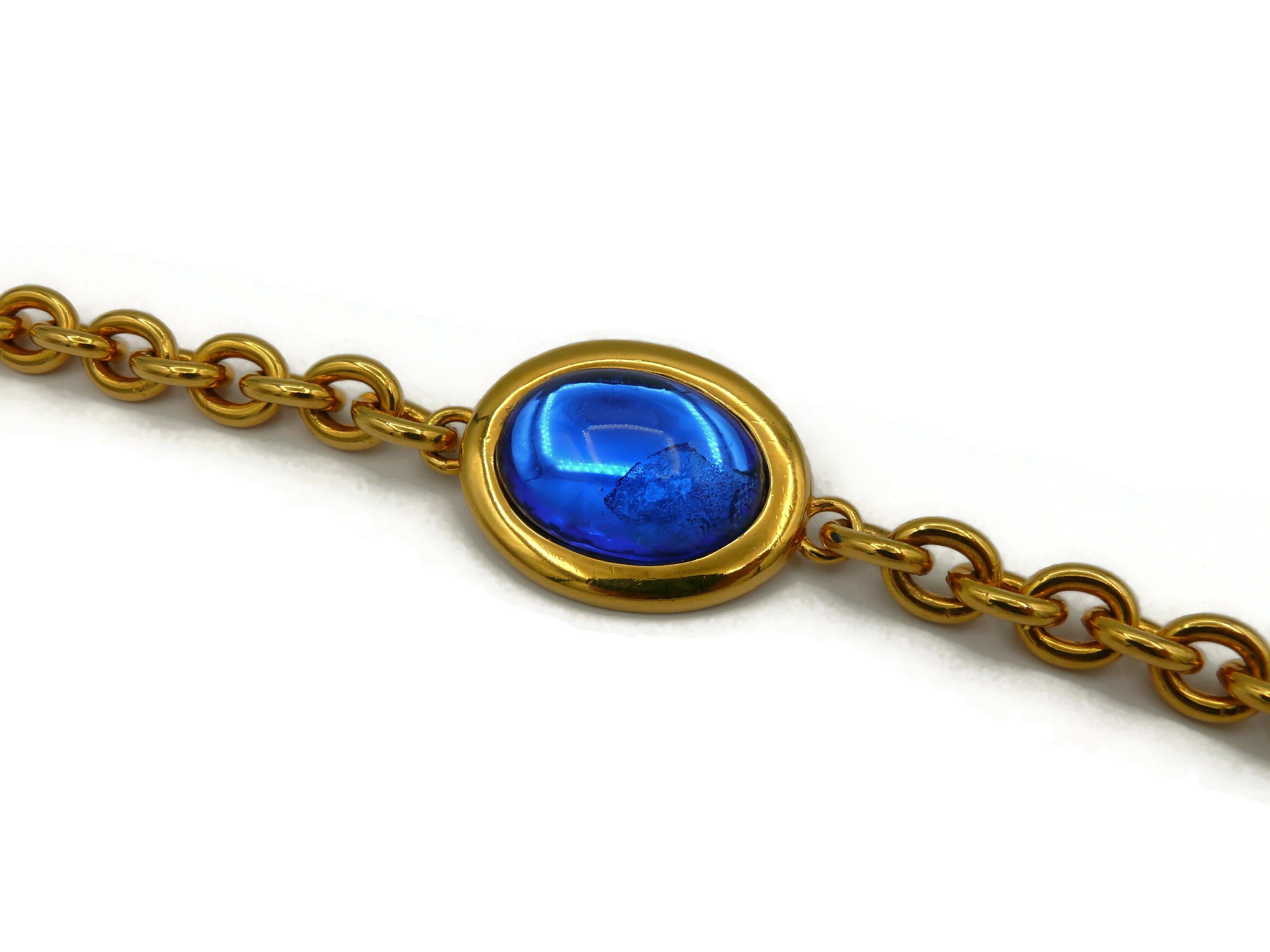 Women's CELINE Vintage Gold Tone Chain Glass Cabochons Necklace/Belt  For Sale