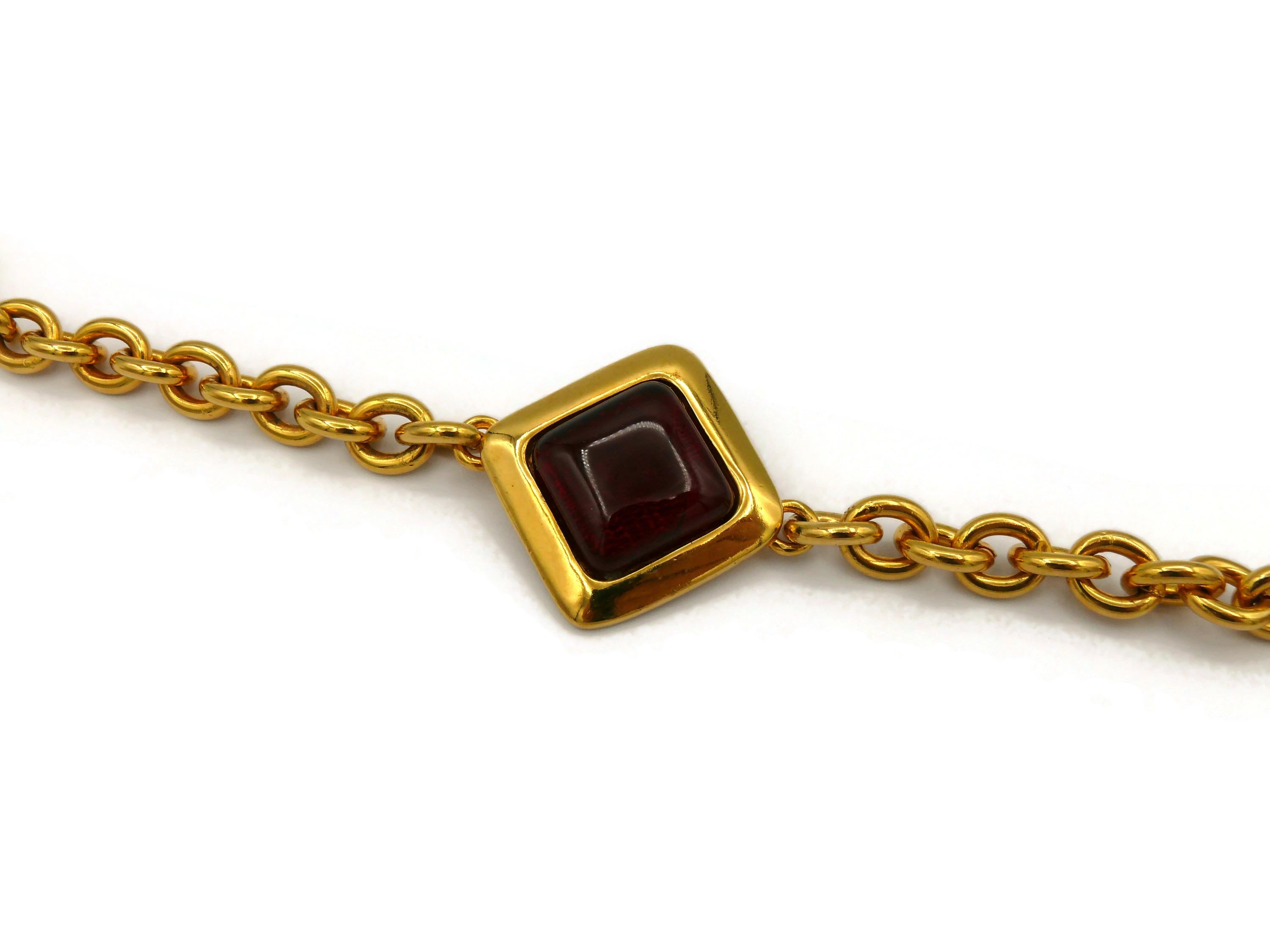 CELINE Vintage Gold Tone Chain Glass Cabochons Necklace/Belt  For Sale 1
