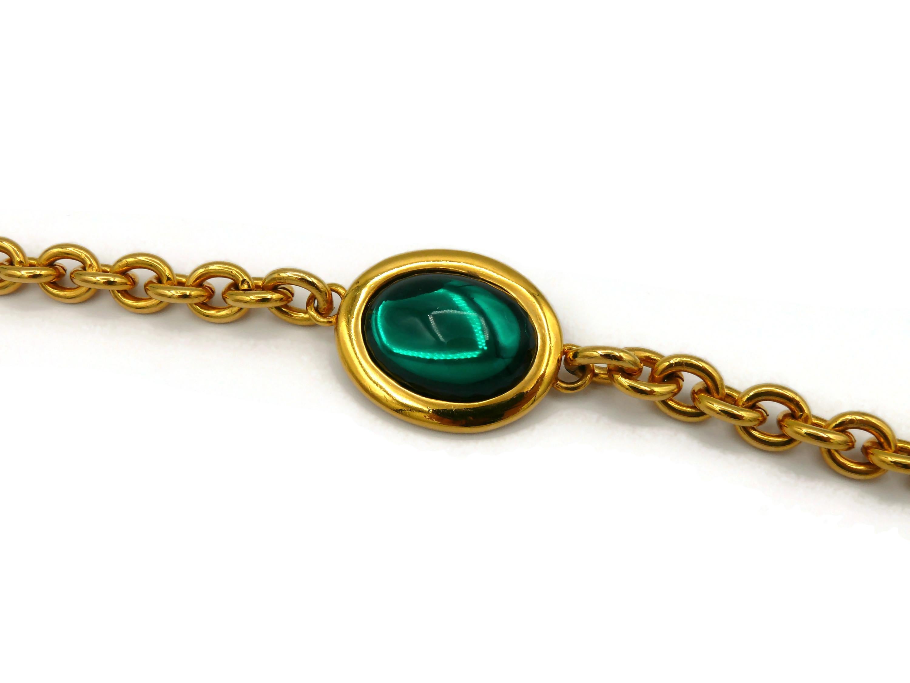 CELINE Vintage Gold Tone Chain Glass Cabochons Necklace/Belt  For Sale 2