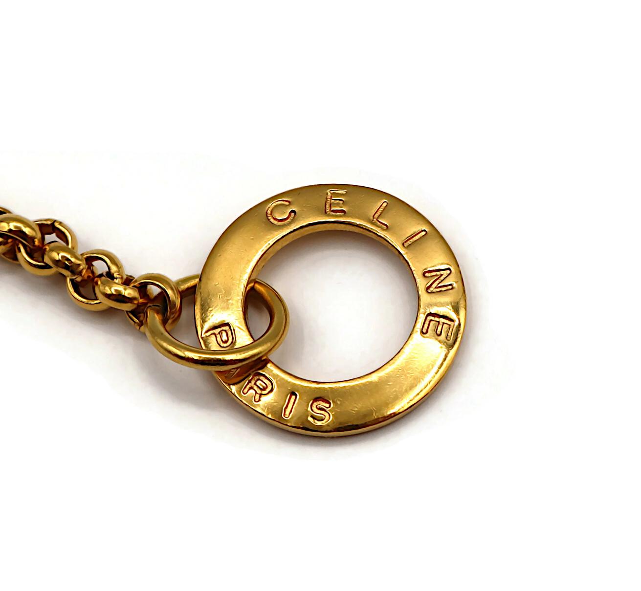 CELINE Vintage Gold Tone Crescent Moon and Star Pendant Necklace For Sale 8