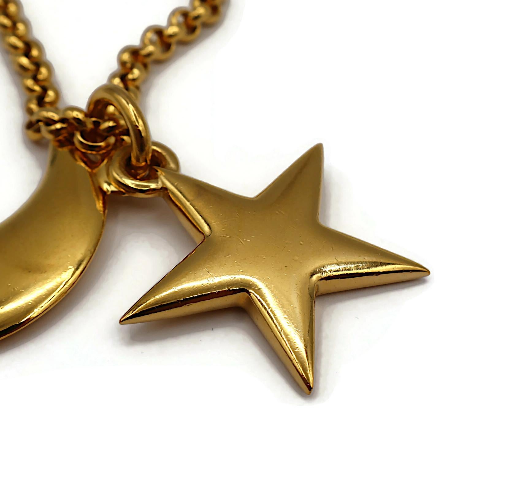 CELINE Vintage Gold Tone Crescent Moon and Star Pendant Necklace For Sale 11