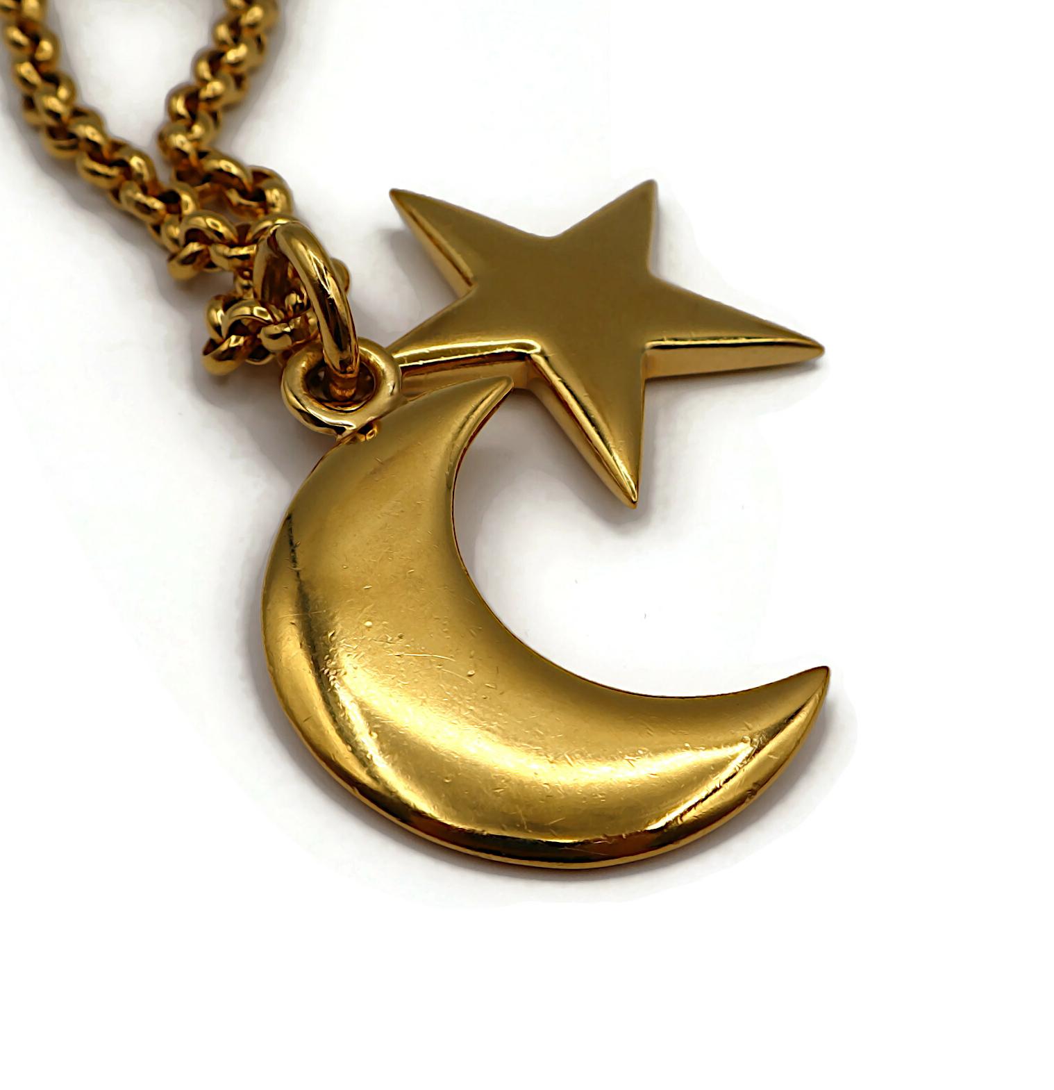 CELINE Vintage Gold Tone Crescent Moon and Star Pendant Necklace For Sale 12