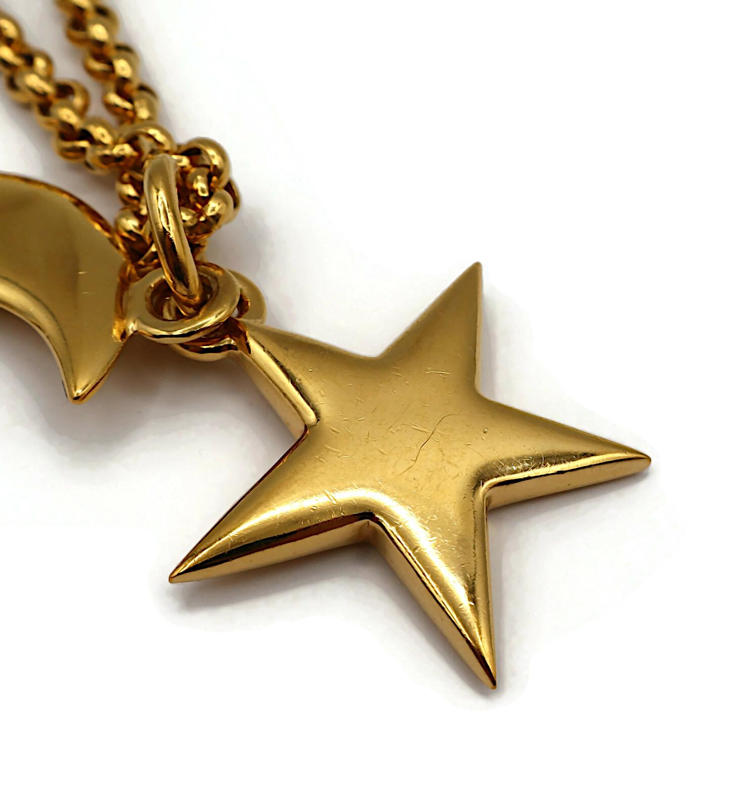 CELINE Vintage Gold Tone Crescent Moon and Star Pendant Necklace For Sale 13