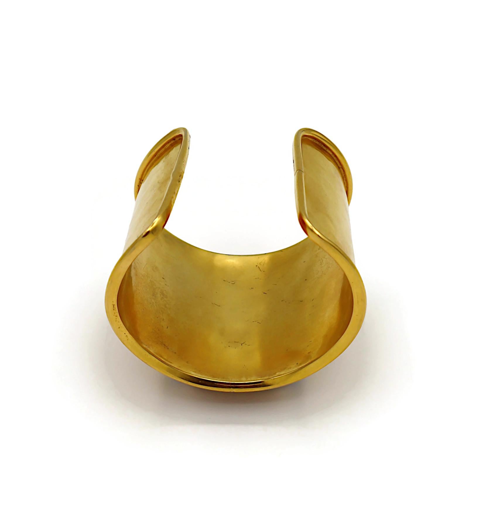 CELINE Vintage Gold Tone Cuff Bracelet Triumphal Arches & Glass Cabochons For Sale 8