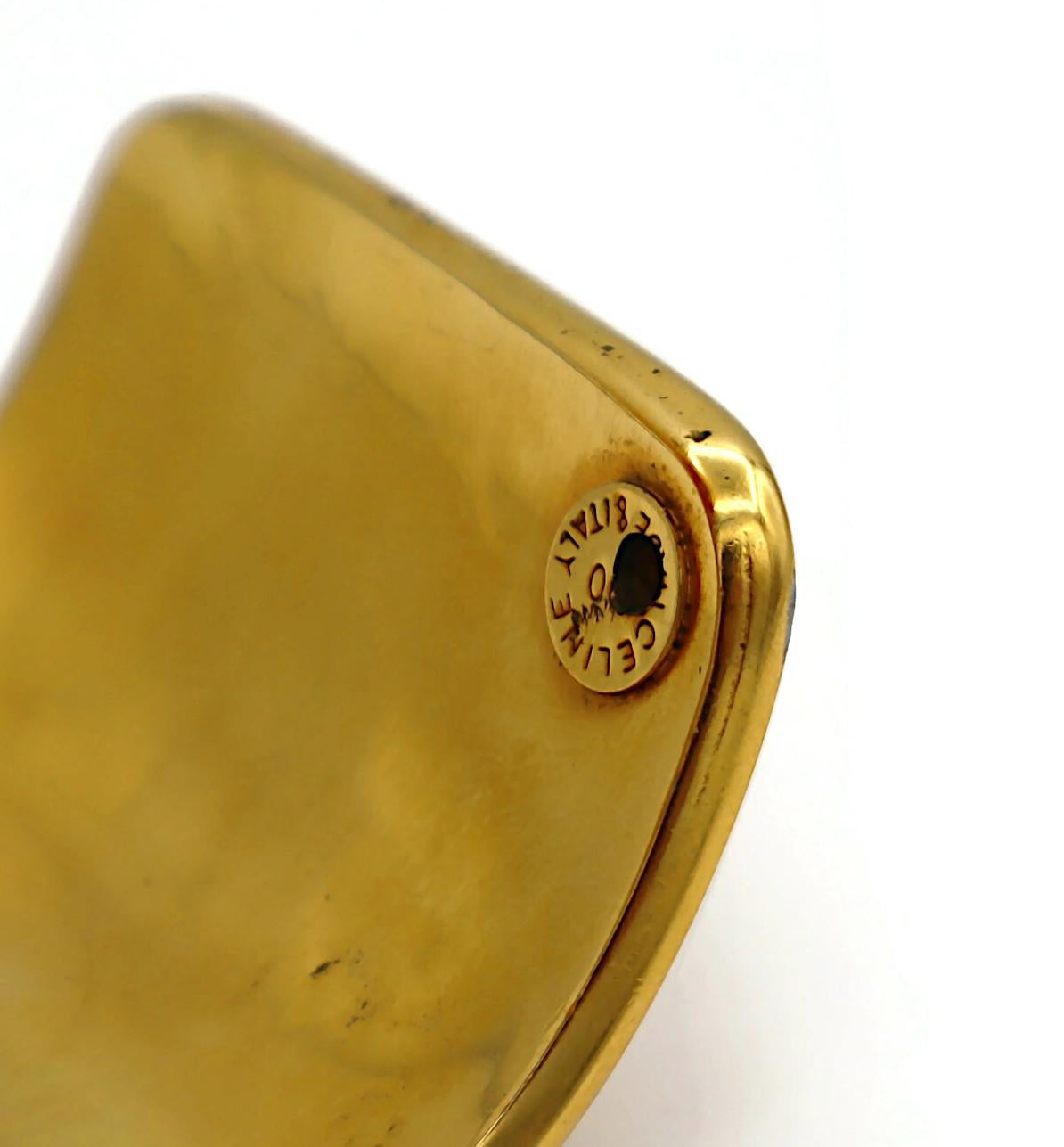 CELINE Vintage Gold Tone Cuff Bracelet Triumphal Arches & Glass Cabochons For Sale 9