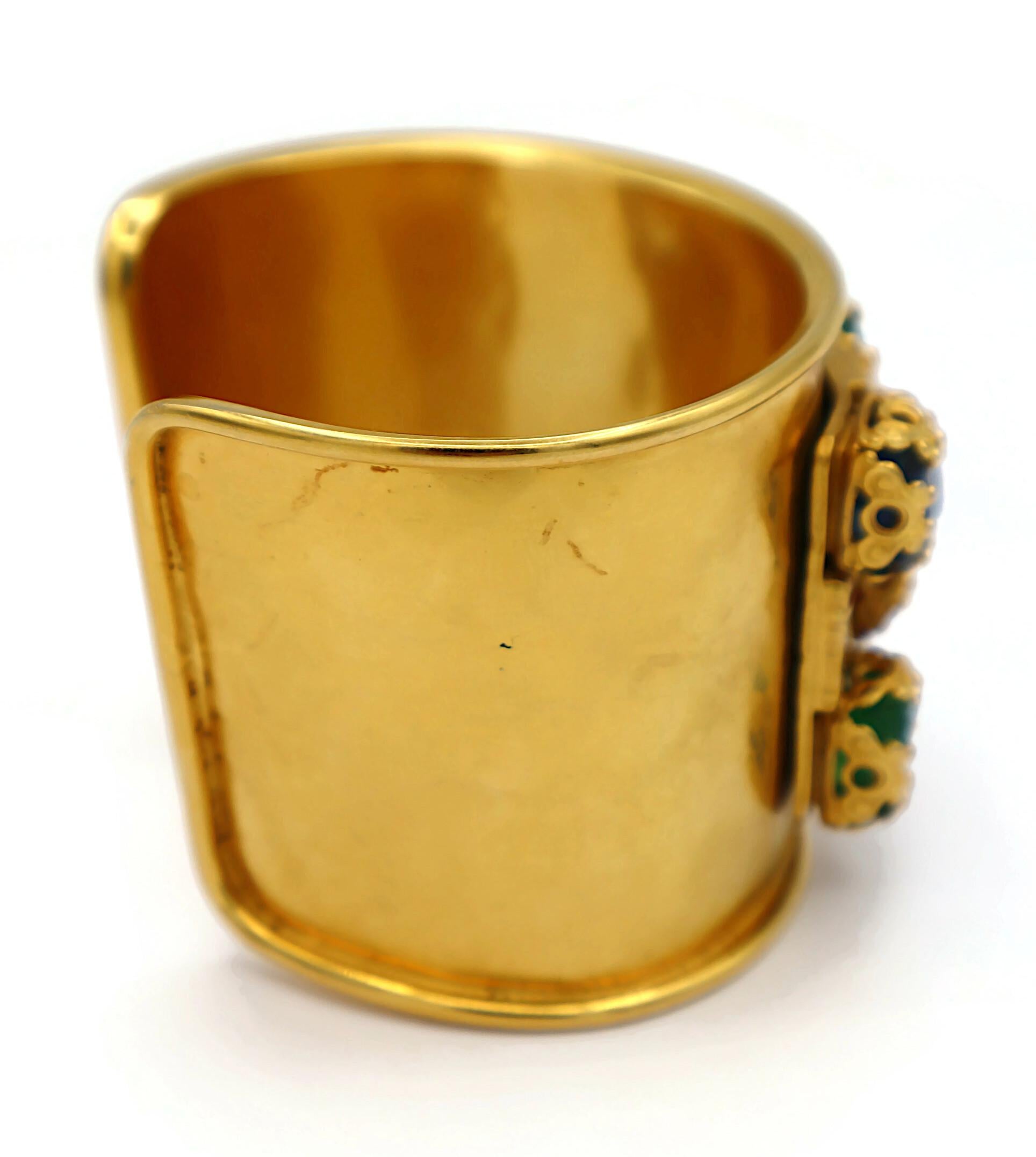 CELINE Vintage Gold Tone Cuff Bracelet Triumphal Arches & Glass Cabochons For Sale 11