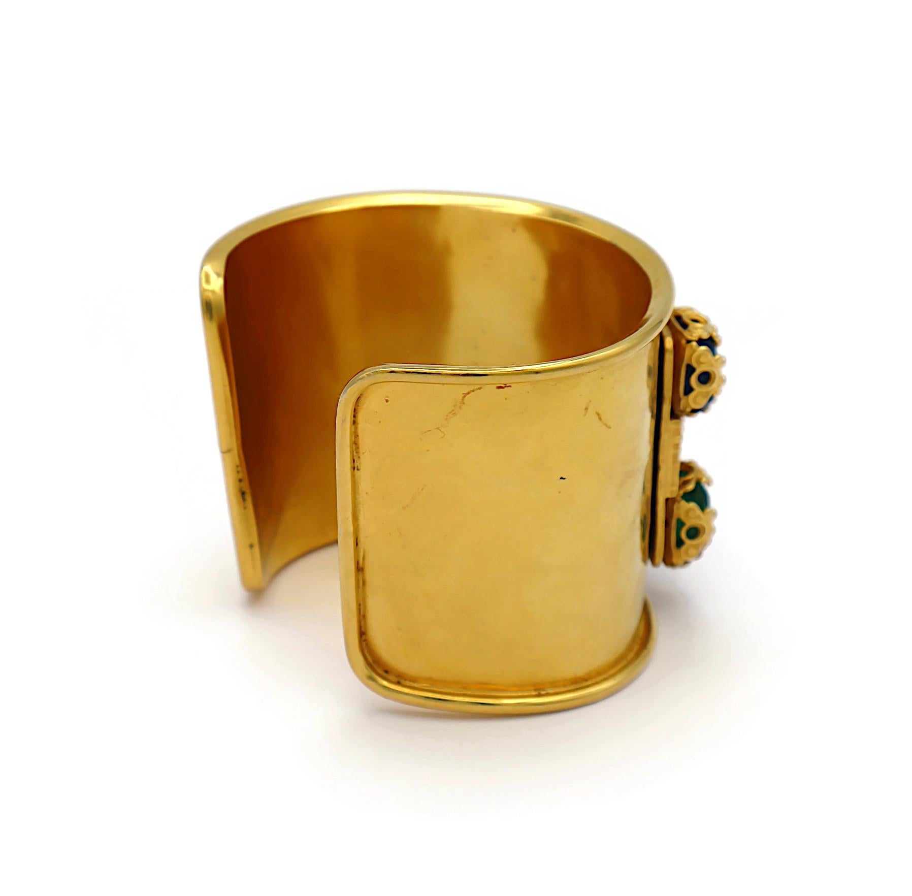 CELINE Vintage Gold Tone Cuff Bracelet Triumphal Arches & Glass Cabochons For Sale 4