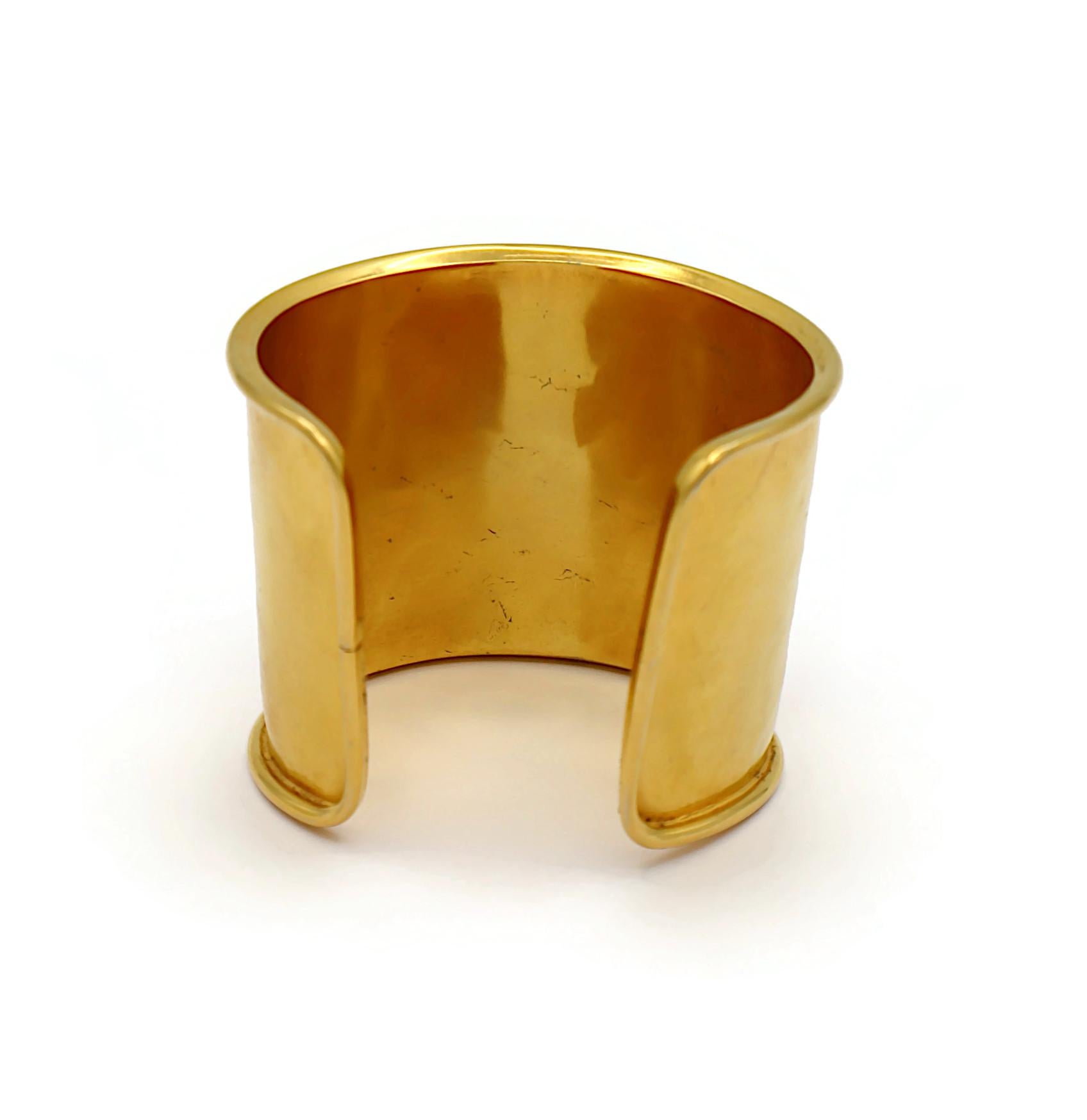 CELINE Vintage Gold Tone Cuff Bracelet Triumphal Arches & Glass Cabochons For Sale 5
