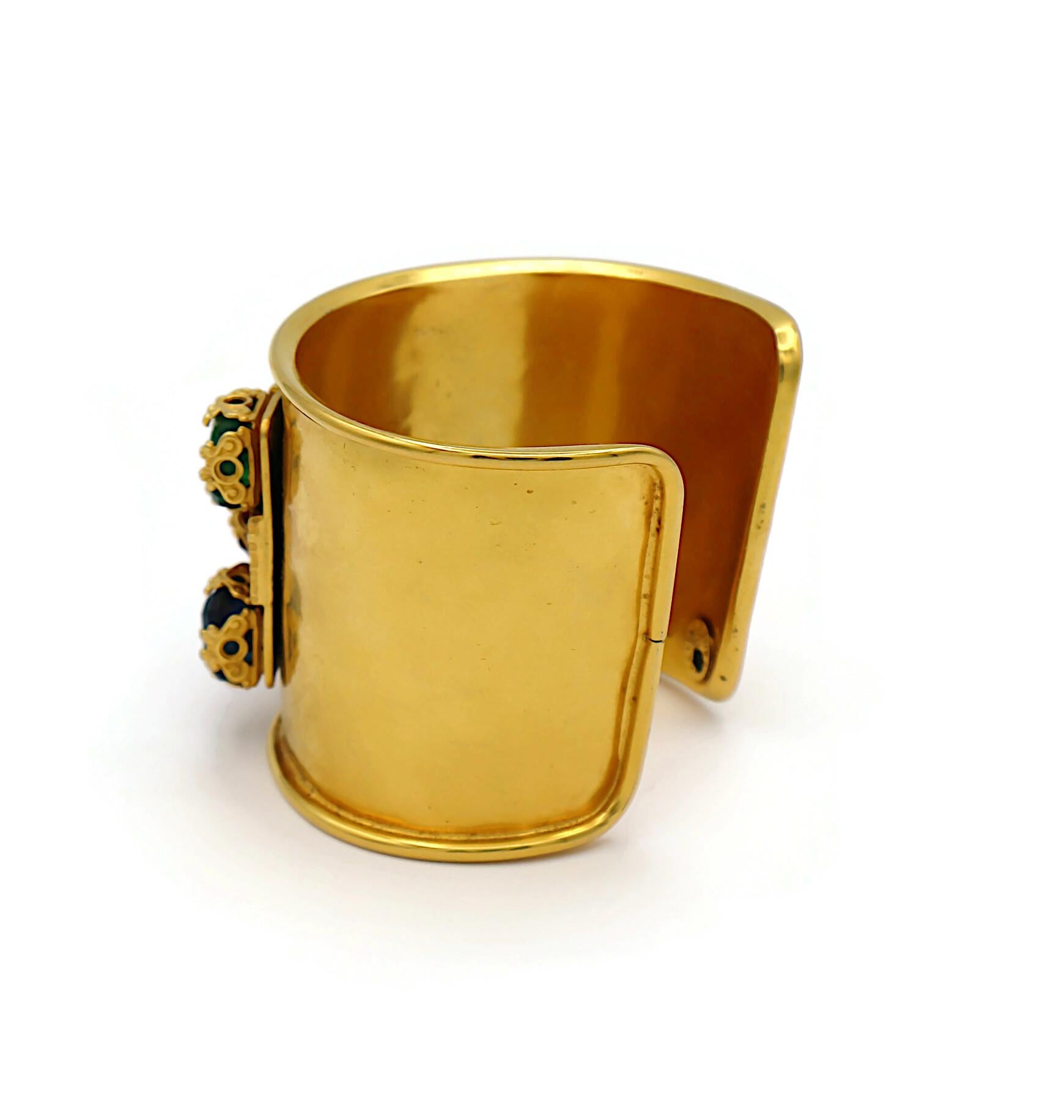 CELINE Vintage Gold Tone Cuff Bracelet Triumphal Arches & Glass Cabochons For Sale 6