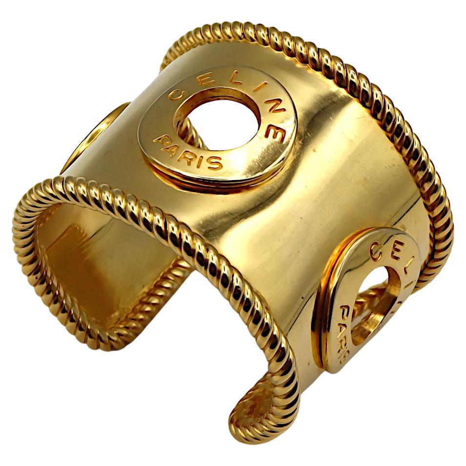 CELINE Vintage Gold Tone Logo Manschettenarmband