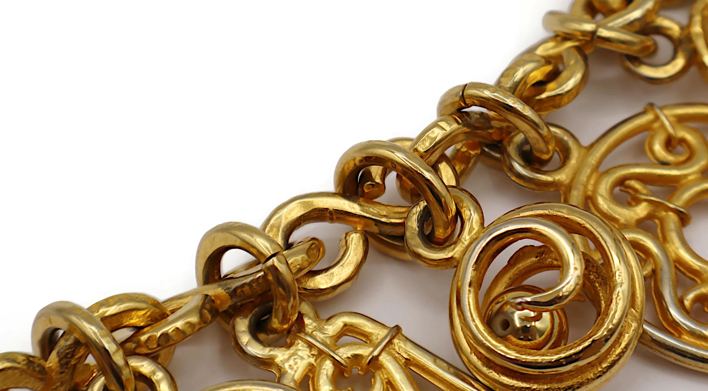 CELINE Vintage Gold Tone Charm Necklace For Sale 7