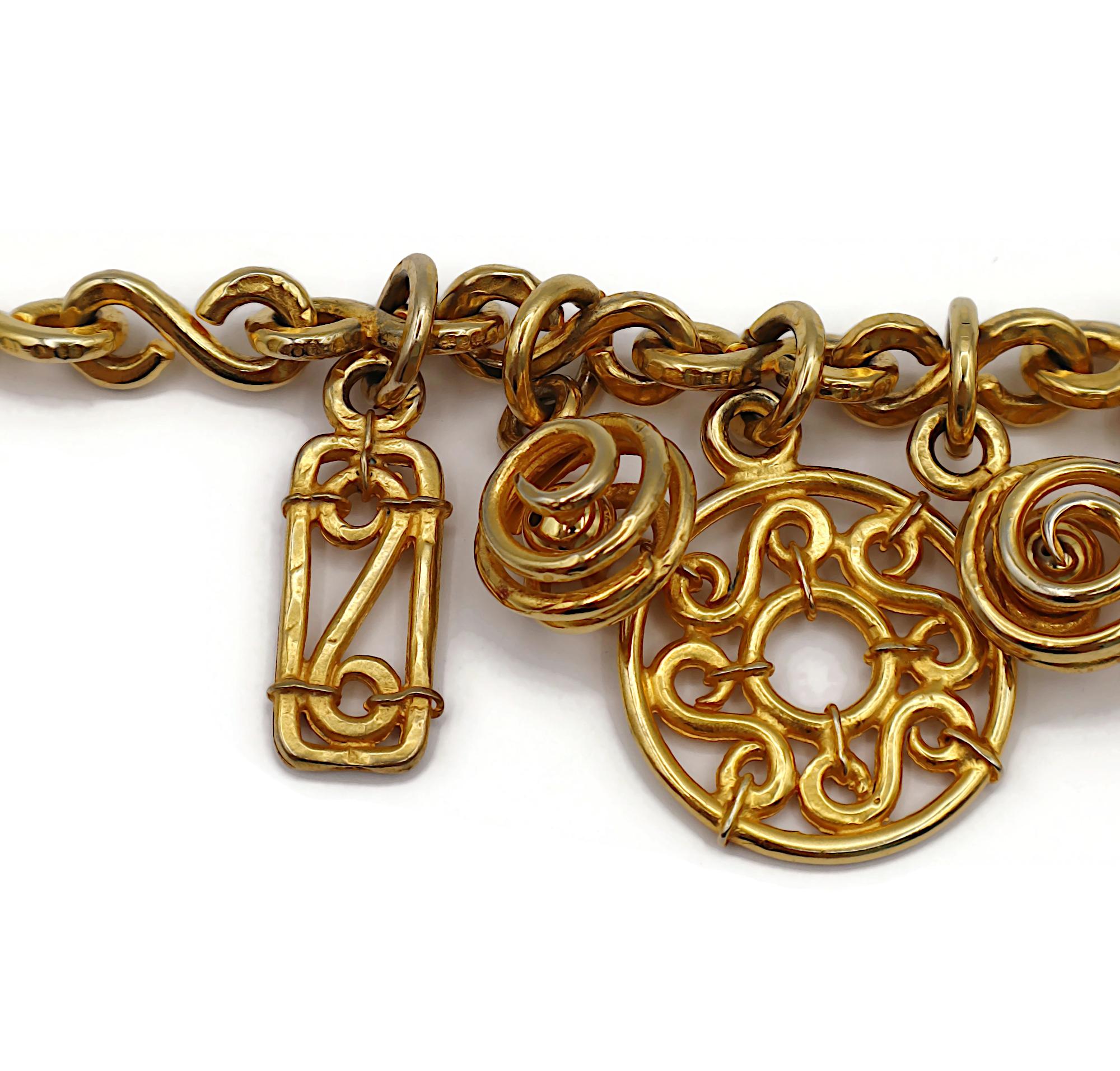 CELINE Vintage Gold Tone Charm Necklace In Good Condition For Sale In Nice, FR