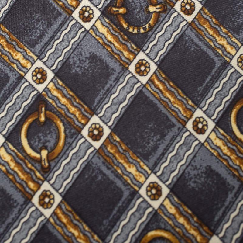 Gray Celine Vintage Grey and Gold Equestrian Print Silk Tie