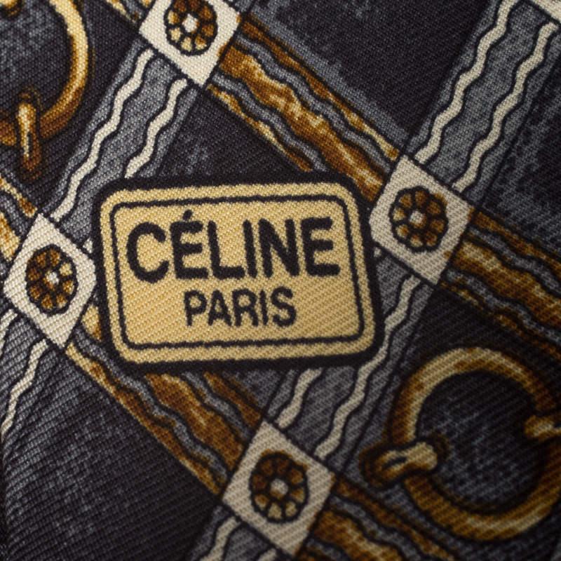 Men's Celine Vintage Grey and Gold Equestrian Print Silk Tie
