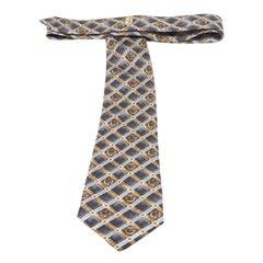 Celine Vintage Grey and Gold Equestrian Print Silk Tie