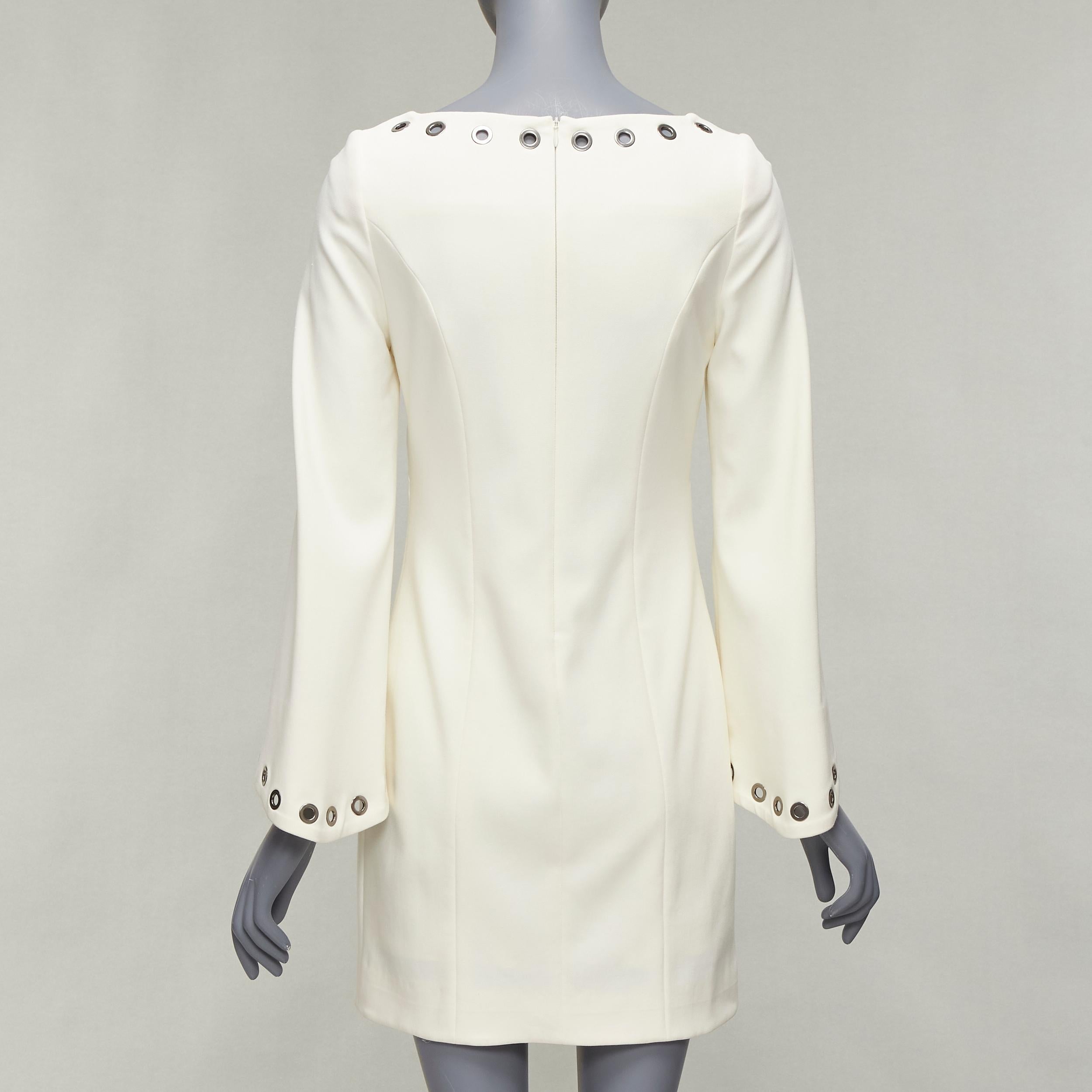 CELINE Vintage grommet detail cream crepe bell sleeve mini shift dress For Sale 1
