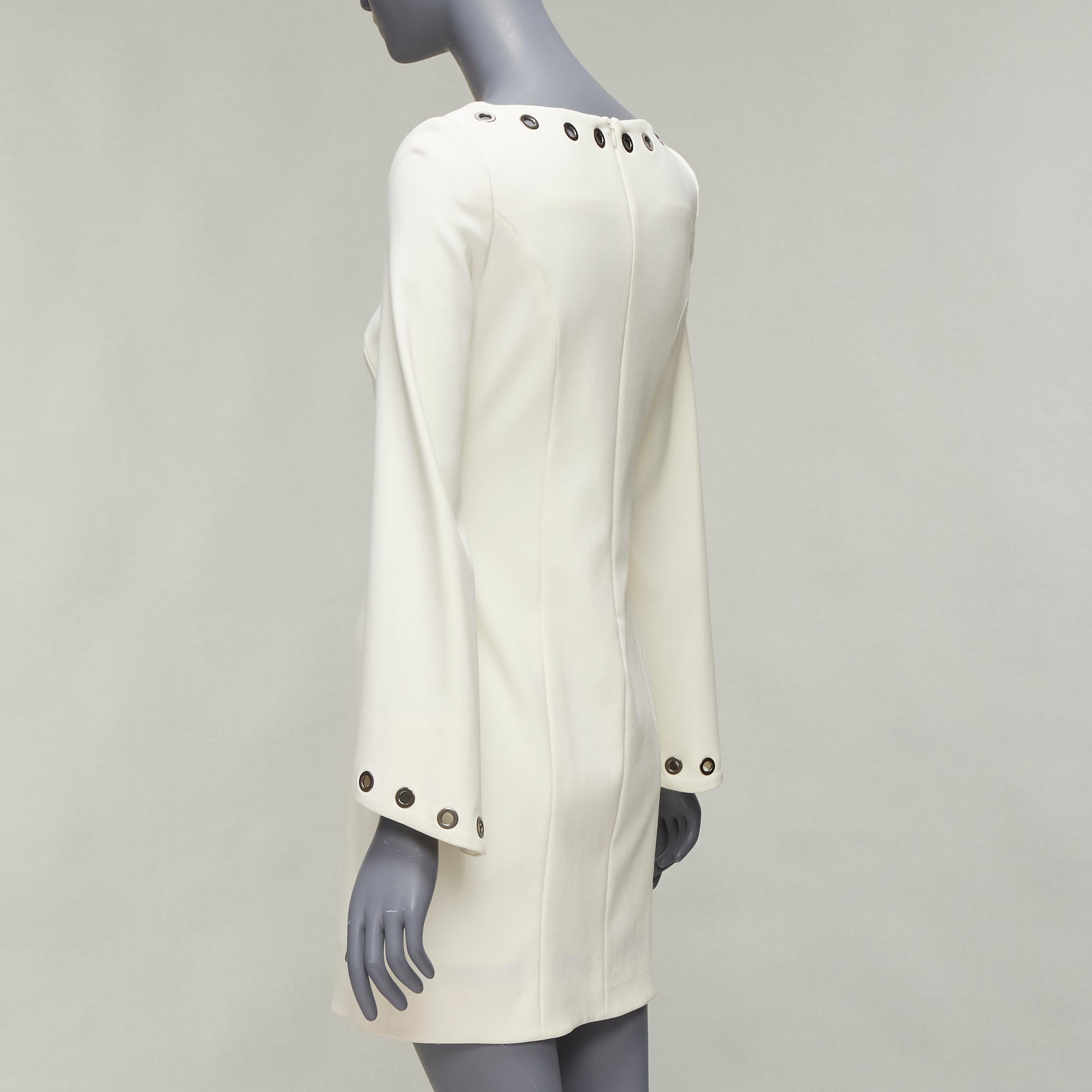 CELINE Vintage grommet detail cream crepe bell sleeve mini shift dress For Sale 2