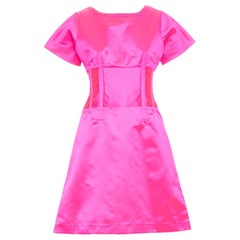 CELINE Vintage hot pink exposed boning satin flared cocktail mini dress FR38 M