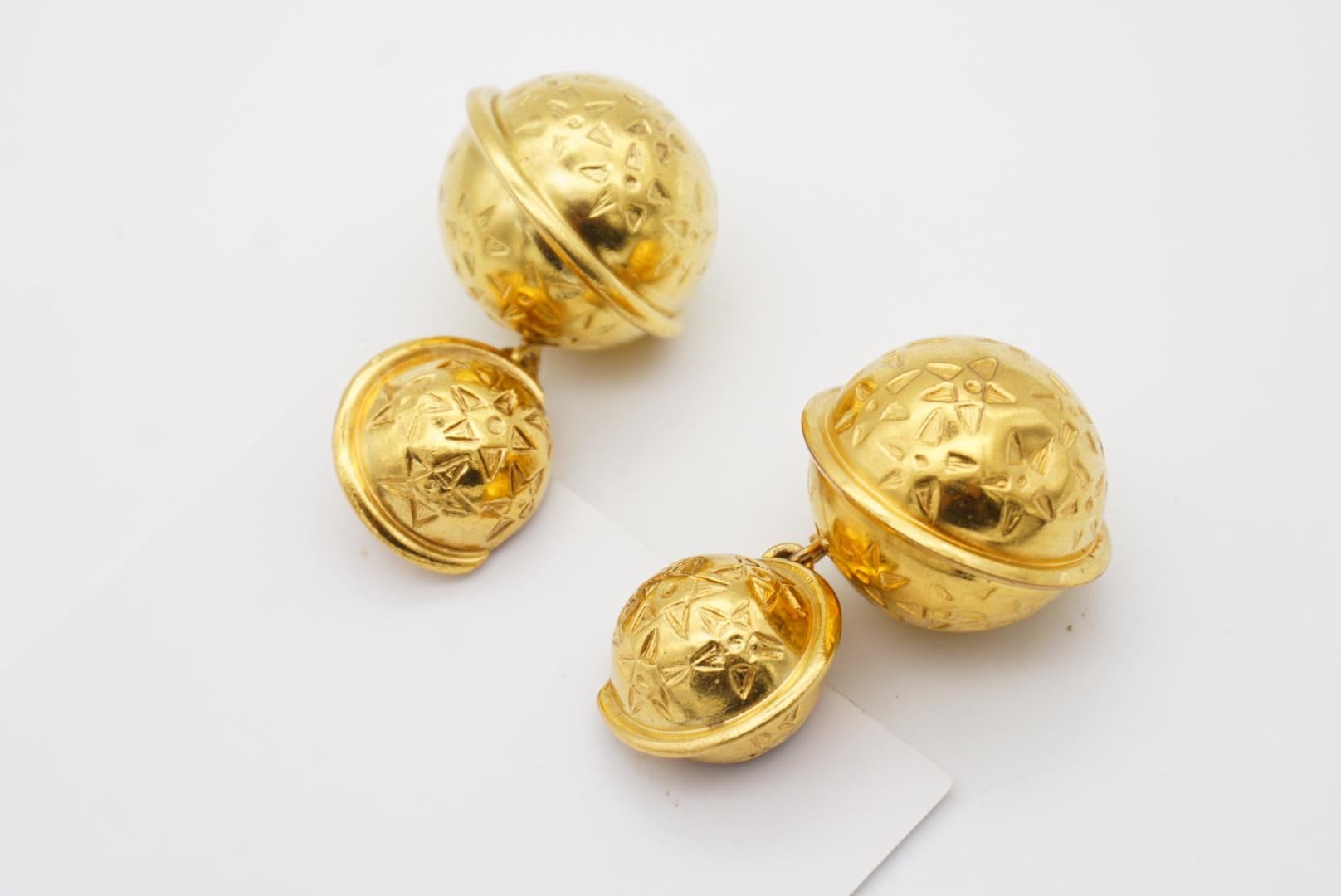 Celine Vintage Large Iconic Globe Celestial Double Ball Bell Gold Drop Earrings In Excellent Condition In Wokingham, England