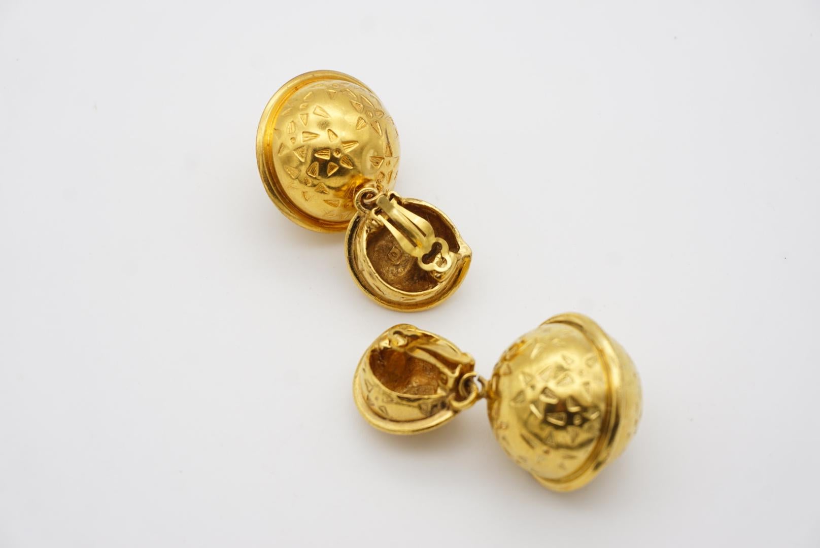 Women's Celine Vintage Large Iconic Globe Celestial Double Ball Bell Gold Drop Earrings