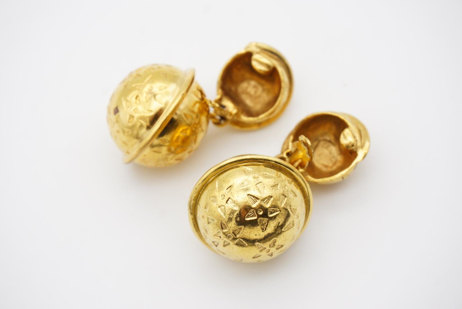 Celine Vintage Large Iconic Globe Celestial Double Ball Bell Gold Drop Earrings 1