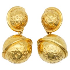 Celine Vintage Large Iconic Globe Celestial Double Ball Bell Gold Drop Earrings