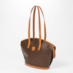 Celine Vintage Long Strap Tote in brown coated canvas