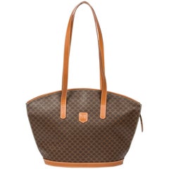 Celine Vintage Long Strap Tote in brown coated canvas
