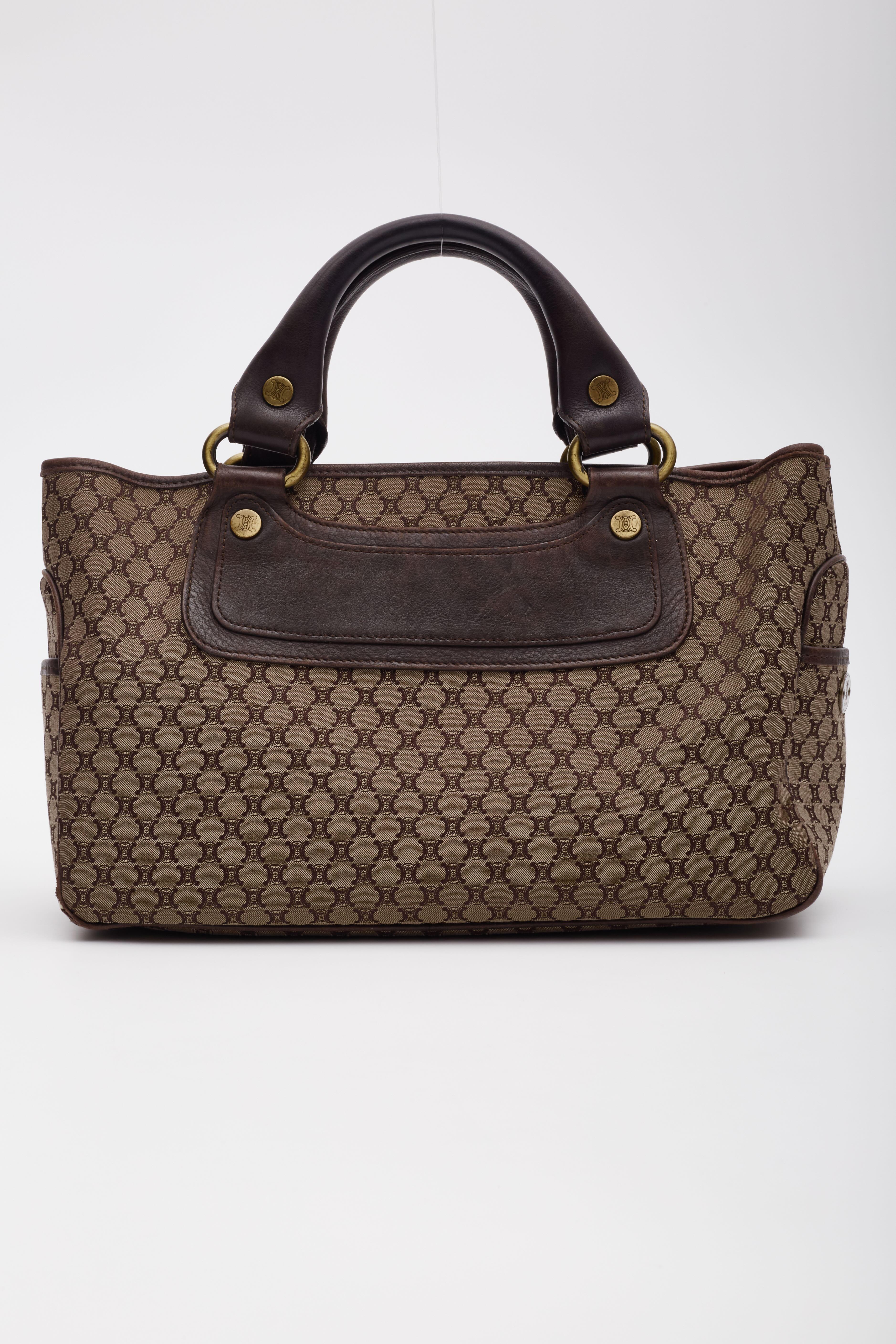 Celine Vintage Macadam Monogram Brown Canvas Handbag In Good Condition For Sale In Montreal, Quebec