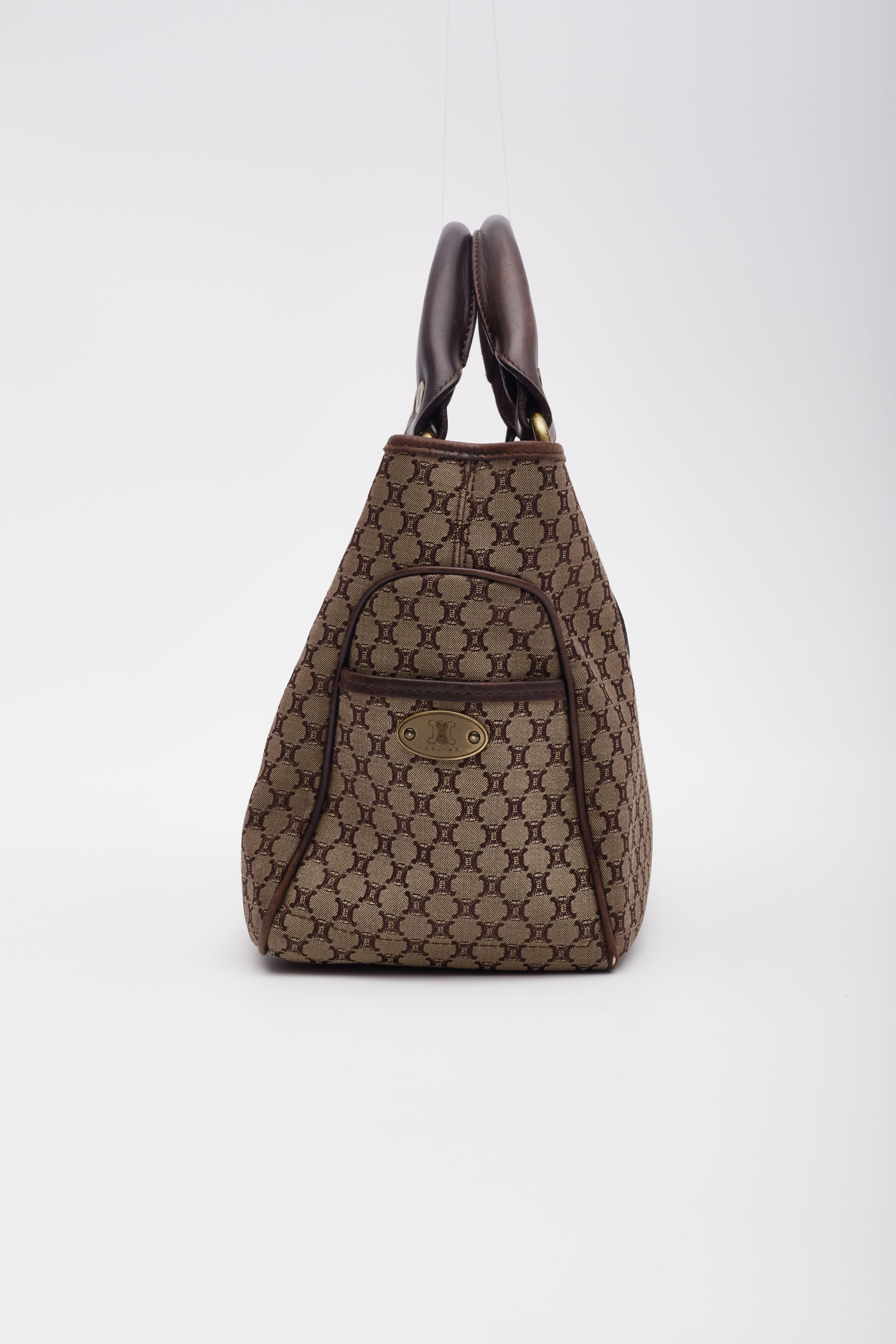 Women's Celine Vintage Macadam Monogram Brown Canvas Handbag For Sale