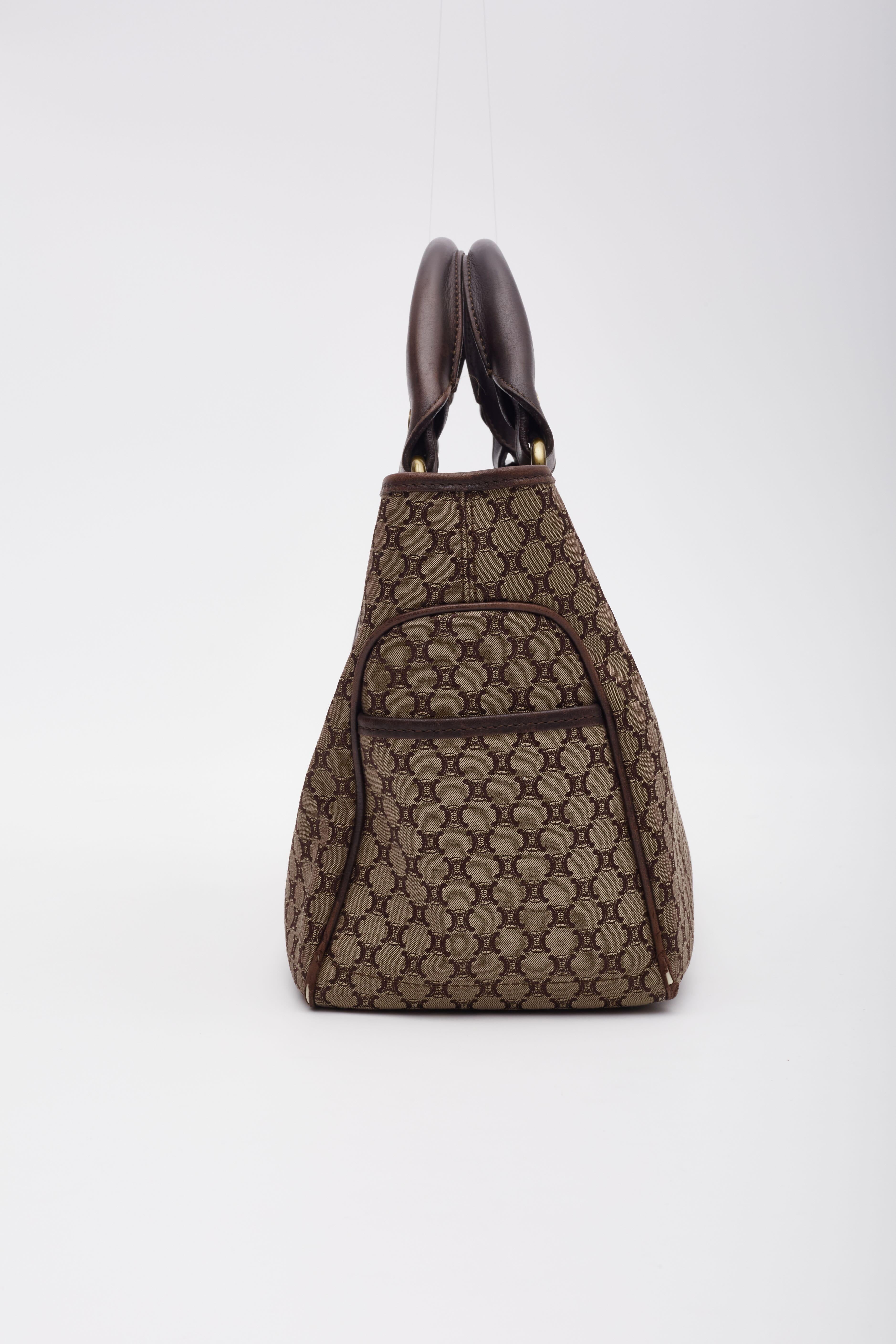 Celine Vintage Macadam Monogram Brown Canvas Handbag For Sale 1