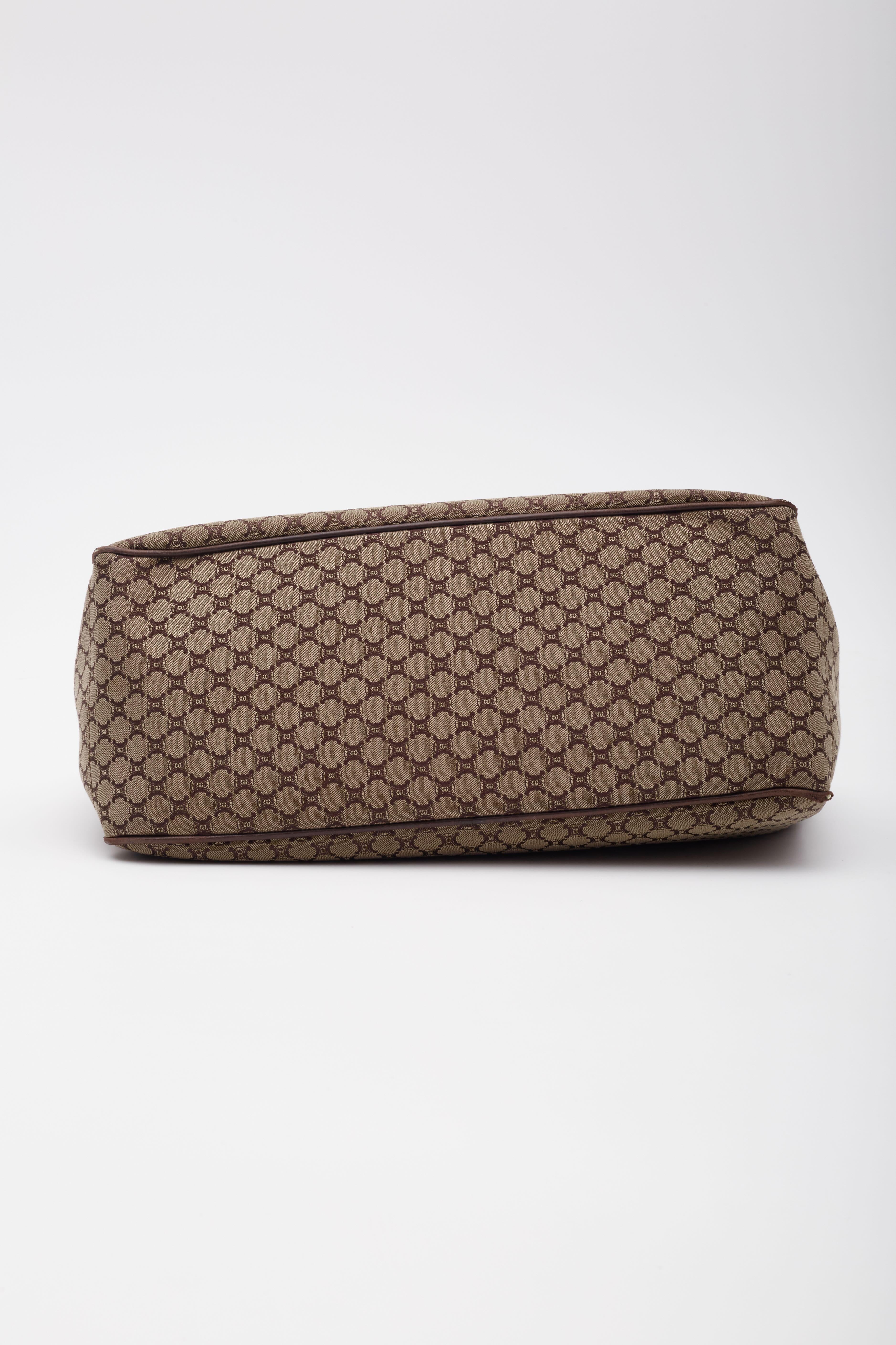Celine Vintage Macadam Monogram Brown Canvas Handbag For Sale 2