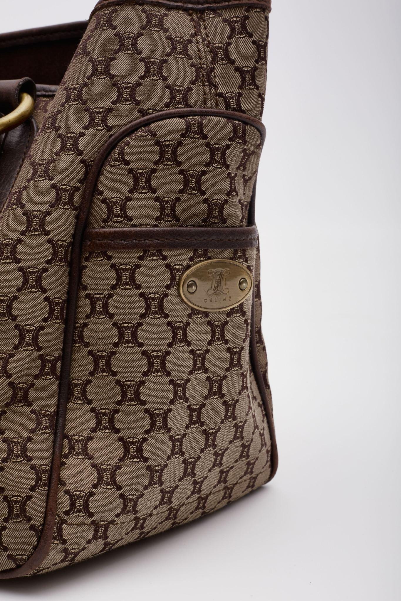 Celine Vintage Macadam Monogramm Brown Canvas Handtasche im Angebot 3