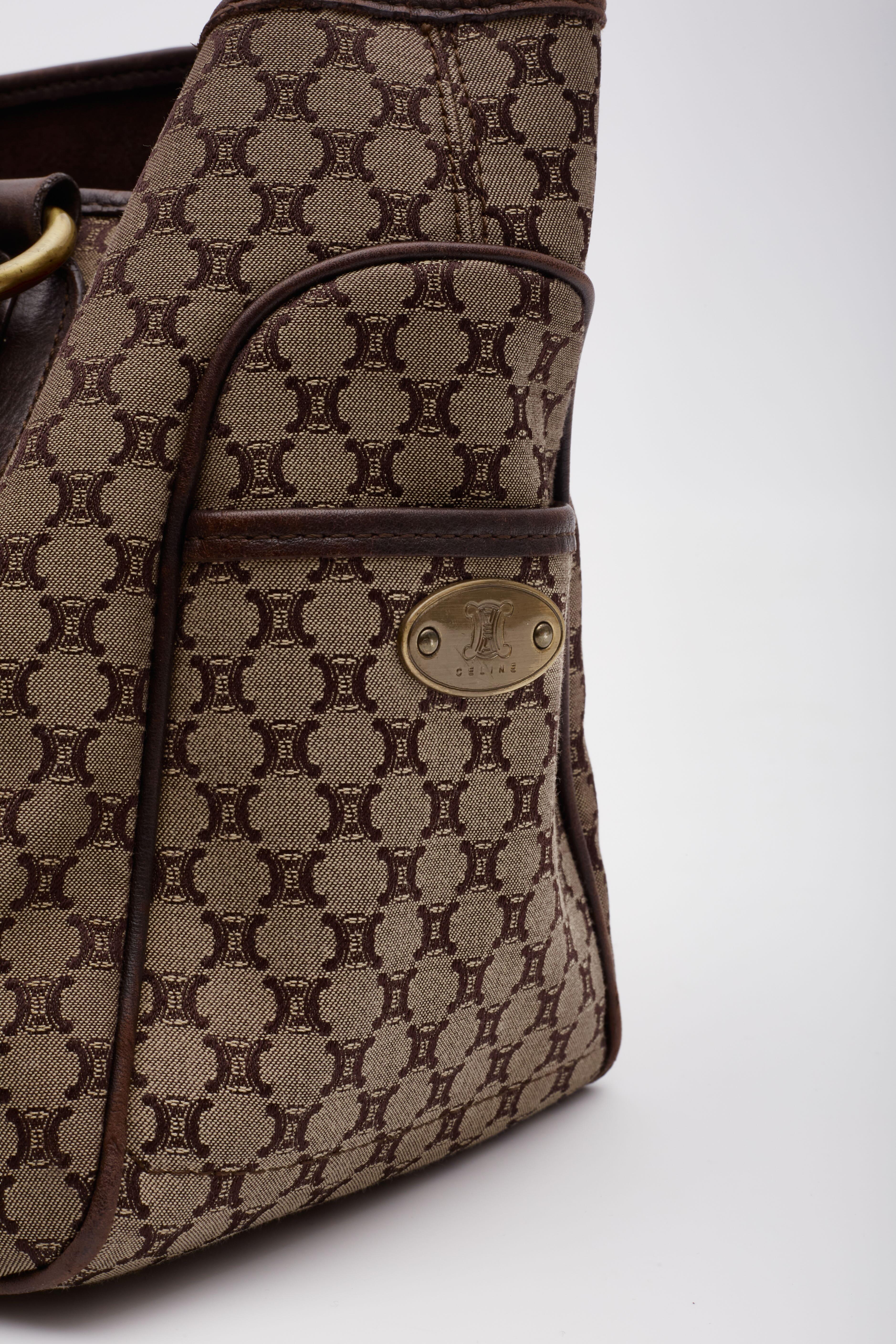 Celine Vintage Macadam Monogram Brown Canvas Handbag For Sale 3