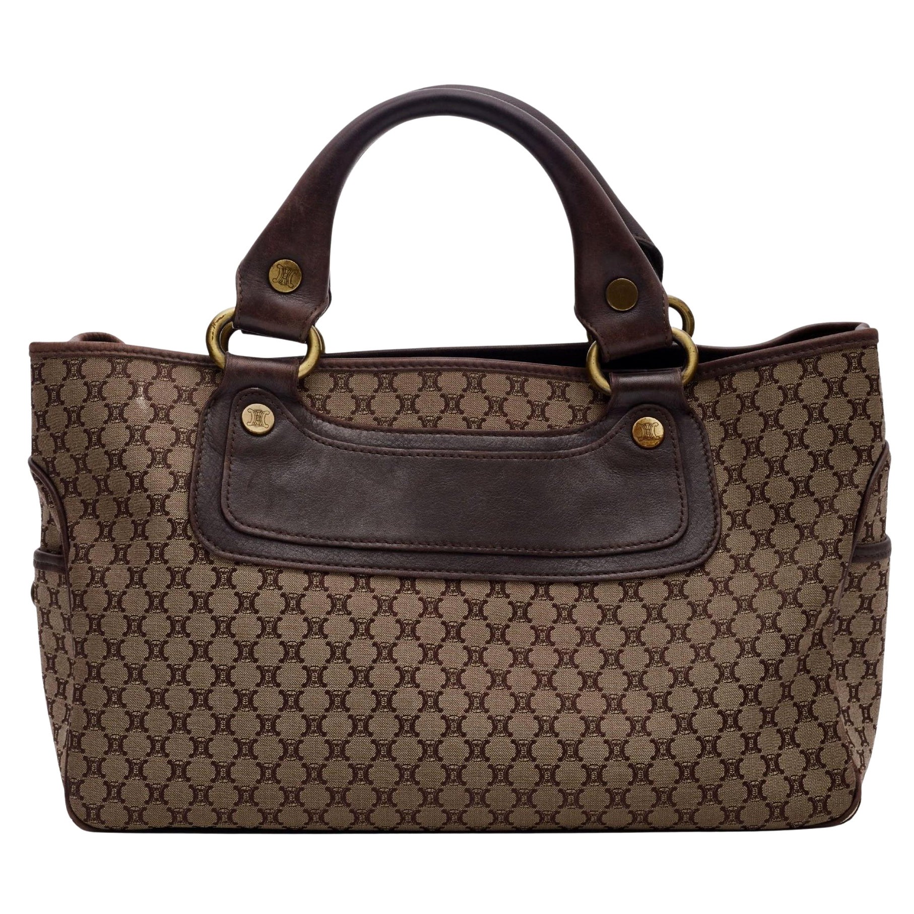Celine Vintage Macadam Monogram Brown Canvas Handbag For Sale