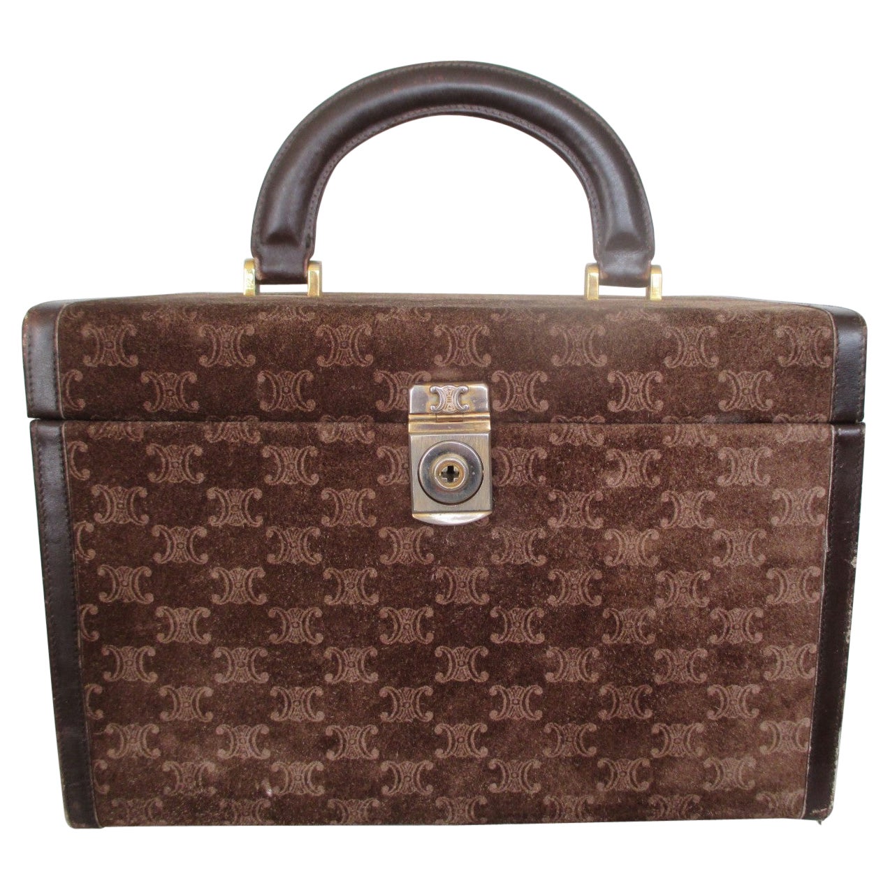 Celine Vintage Macadam Wildleder-Kosmetikkoffer, 1970er Jahre im Angebot