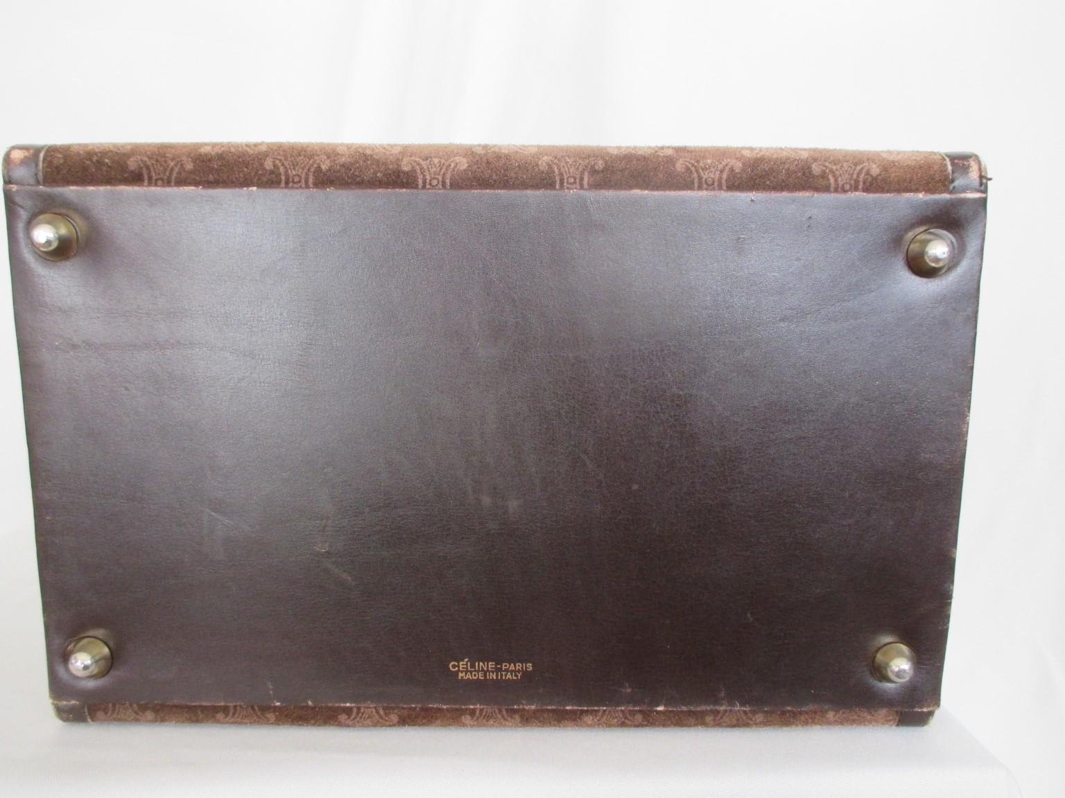 Brown Celine Vintage Macadam Suede Leather Vanity Case, 1970s For Sale