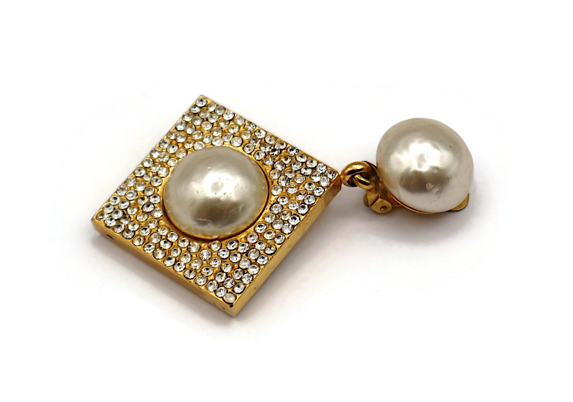 CELINE Vintage Massive Jewelled Faux Pearl Dangle Earrings For Sale 6