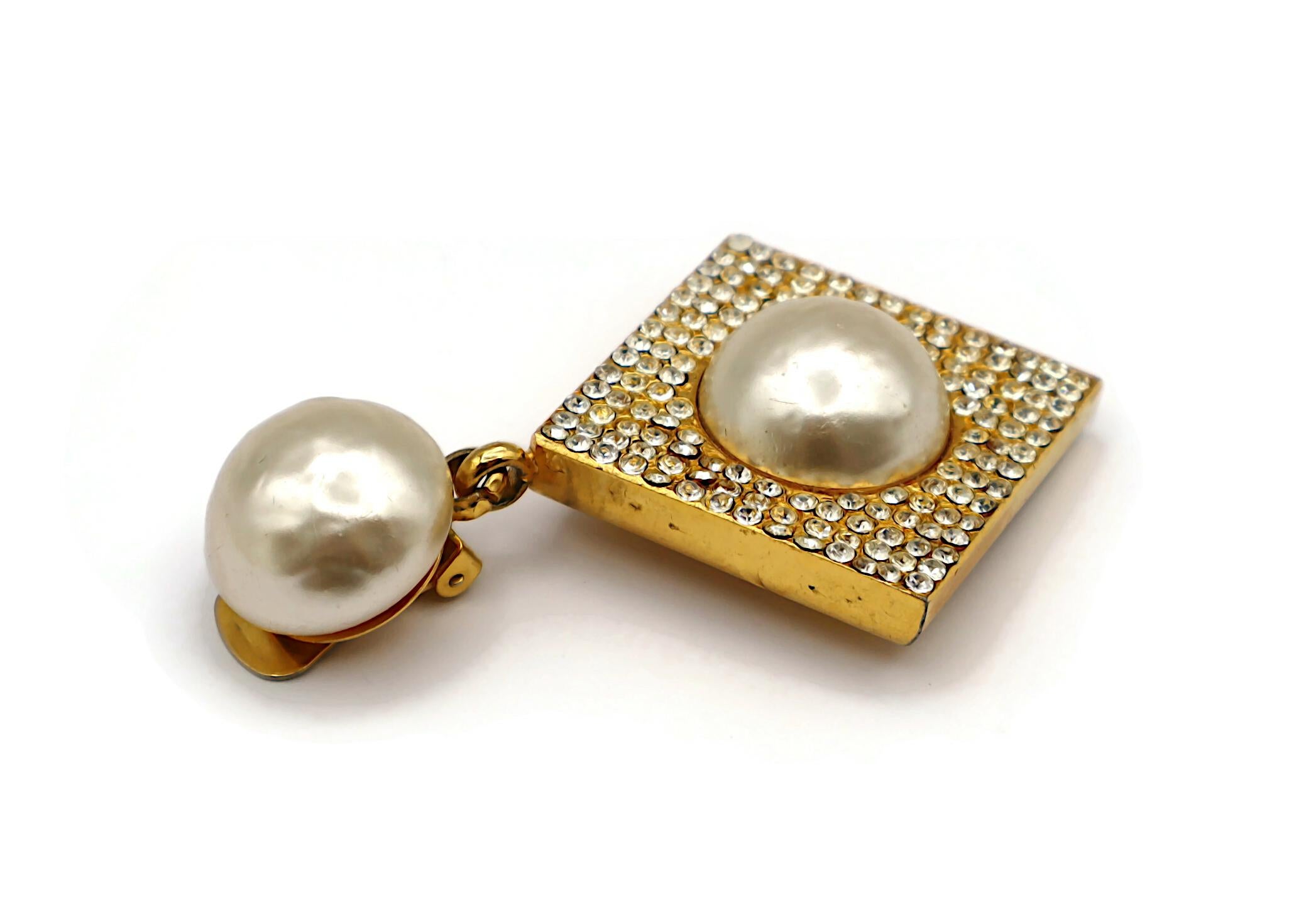 CELINE Vintage Massive Jewelled Faux Pearl Dangle Earrings For Sale 7