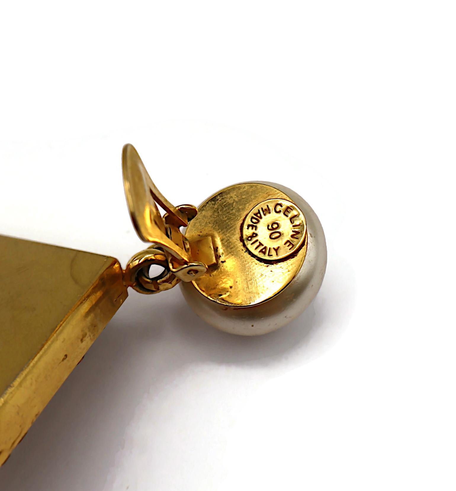 CELINE Vintage Massive Jewelled Faux Pearl Dangle Earrings For Sale 10