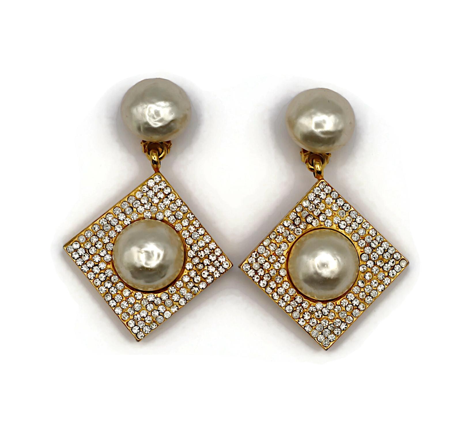 Women's CELINE Vintage Massive Jewelled Faux Pearl Dangle Earrings For Sale