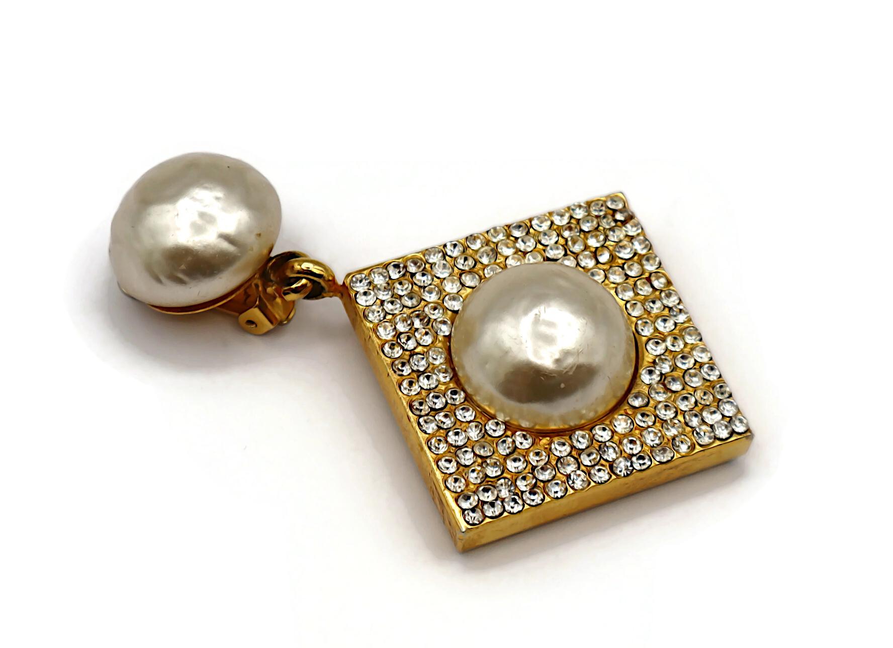 CELINE Vintage Massive Jewelled Faux Pearl Dangle Earrings For Sale 4